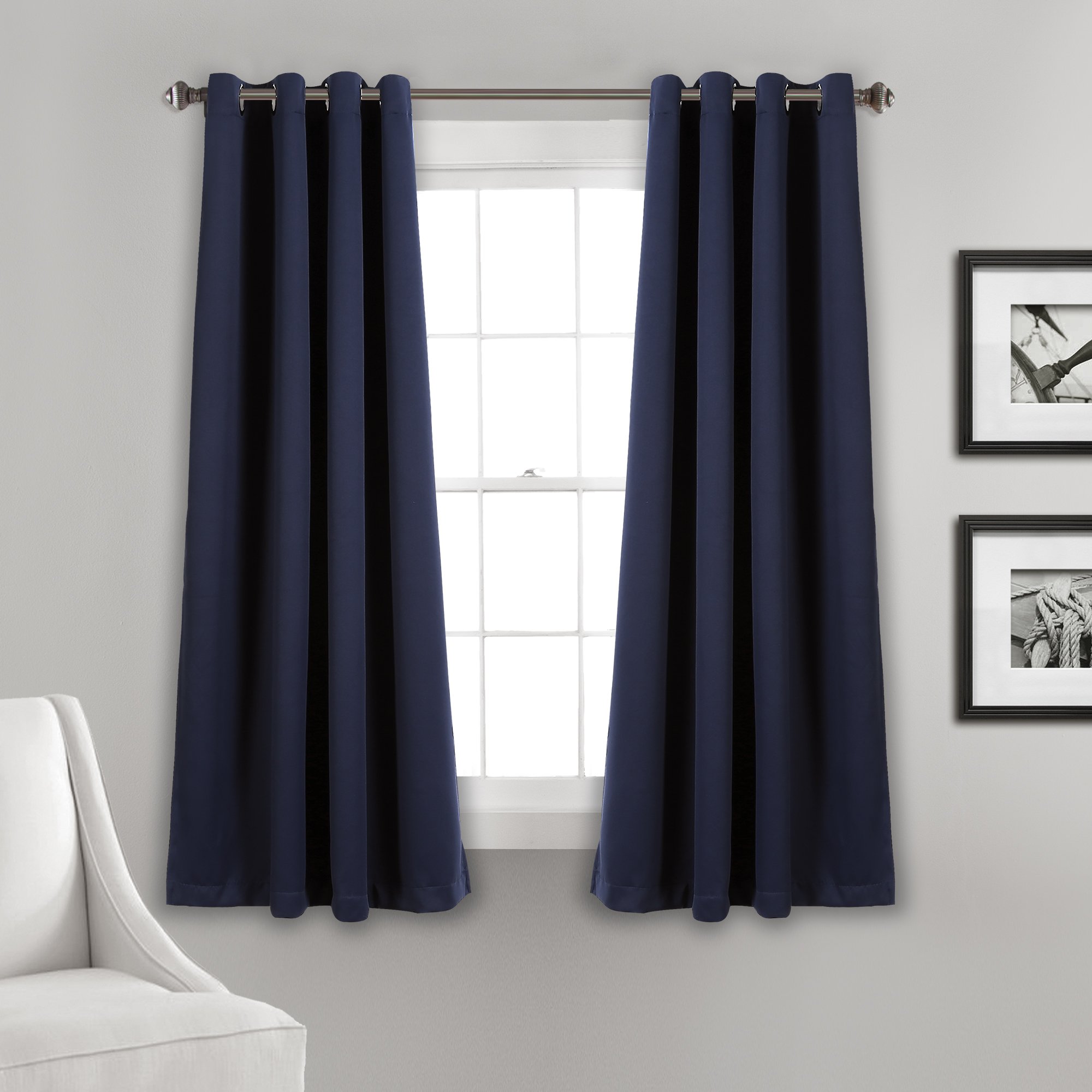 Lush Decor Blackout Curtains 52x63 Navy - Modern Window Panels for Living Room & Bedroom