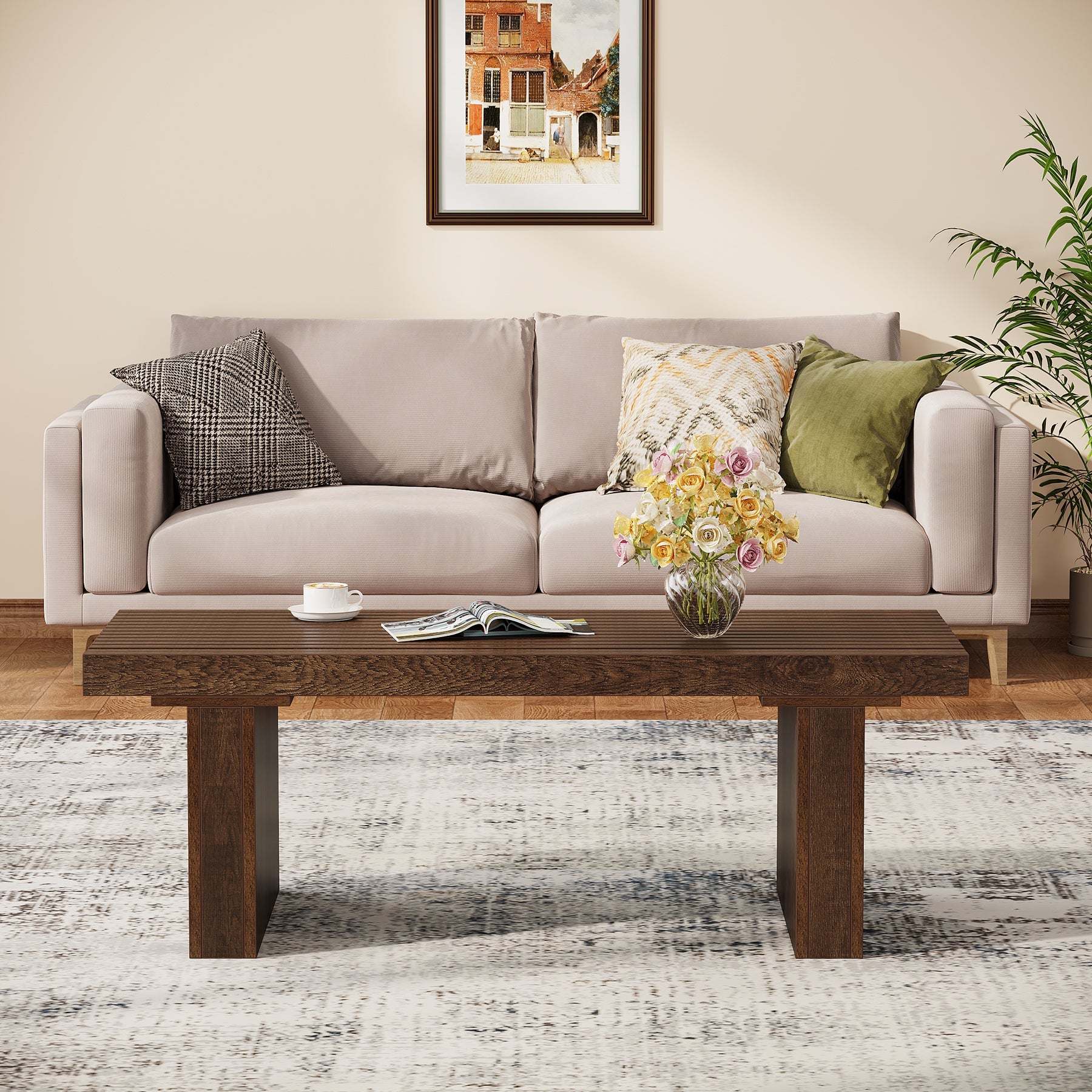 47.2 Inch Modern Wooden Coffee Table - Rectangle Living Room Center Table for Home Decor, Sofa & Lounge Furniture - Perfect for Living Spaces, Family Rooms & Offices