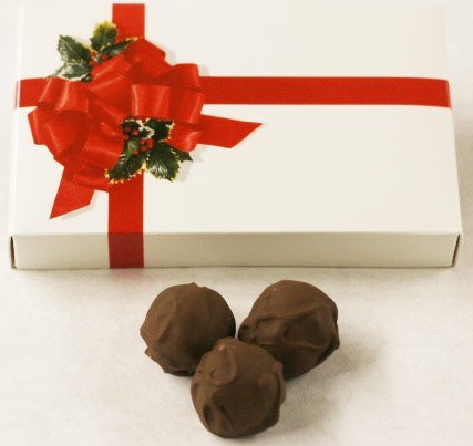 Scott's Cakes Milk Chocolate Covered Butter Pecan Truffles - 8 oz Holiday Gift Box with Ribbon & Holly - Perfect for Christmas Gifts, Party Favors & Corporate Treats