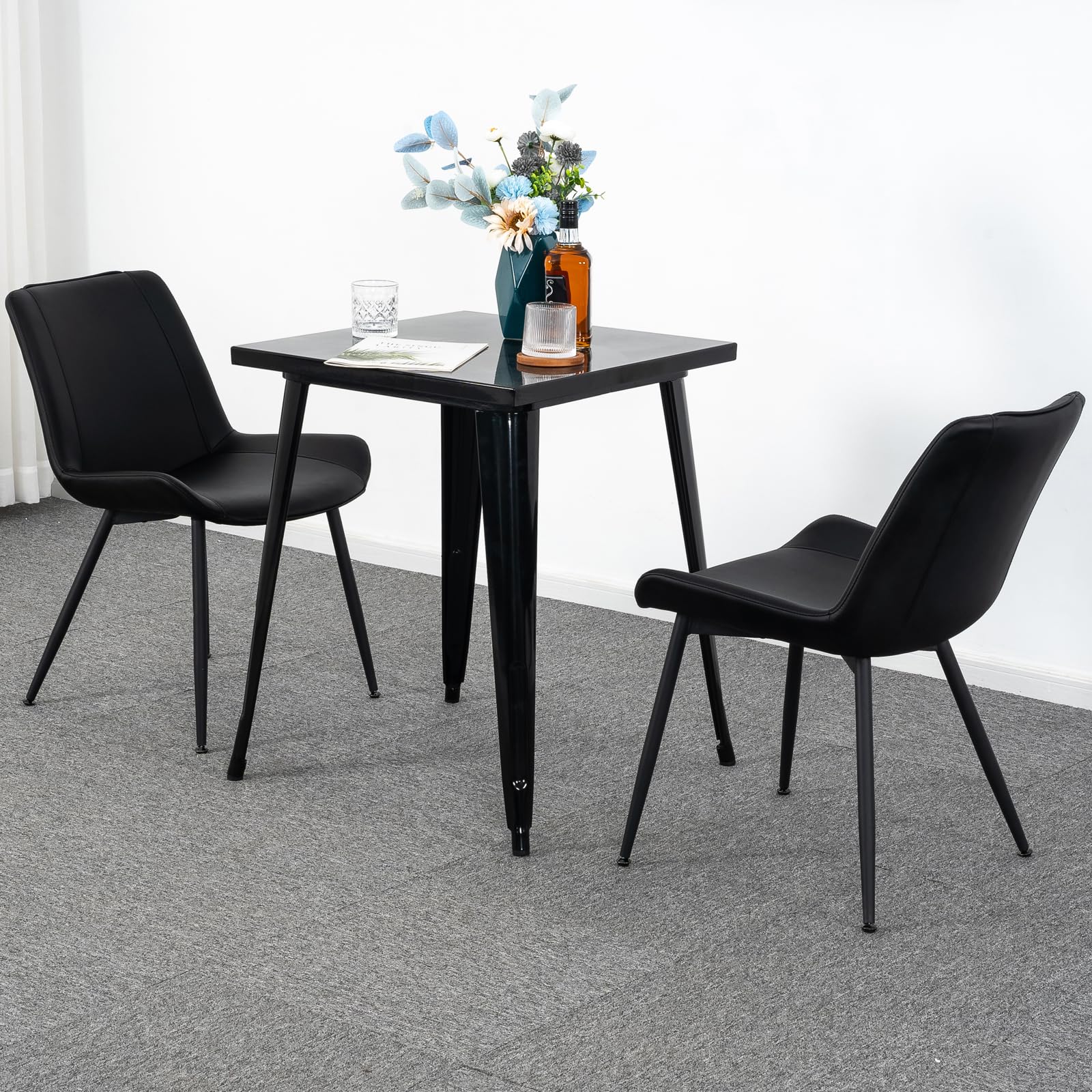 Brage Living Dining Chairs Set of 2 - Modern PU Leather Armless Kitchen & Dining Room Chairs with Metal Legs, Upholstered Accent Side Chairs (Black) - Perfect for Small Spaces, Breakfast Nooks & Contemporary Dining Areas