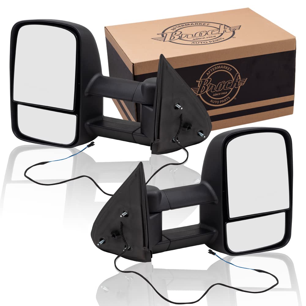 Brock Replacement Manual Tow Telescopic Performance Mirrors with External Turn Signal - Compatible with 1999-2007 Chevy Silverado & GMC Sierra Pickup Trucks | Perfect for Towing, Hauling & Off-Road Adventures