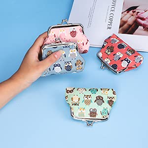 Oyachic 4Pcs Cute Owl Coin Purse Set - Small Leather Change Wallet with Clasp for Women & Girls - Perfect for Loose Change, Gift Giving & Everyday Use