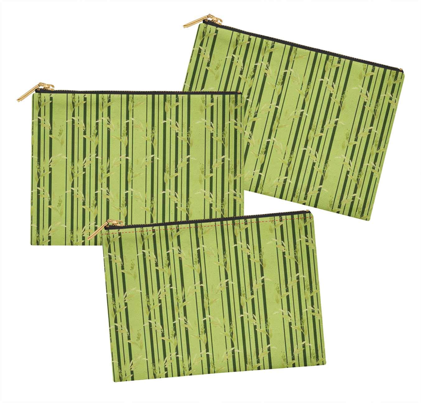 S4Sassy Green Stripe & Leaves Printed Cosmetic Bag Set of 3 - 6 x 8 Inch Makeup Pouch, Coin Purse & Toiletry Organizer - Perfect for Travel, Gym & Daily Essentials Storage