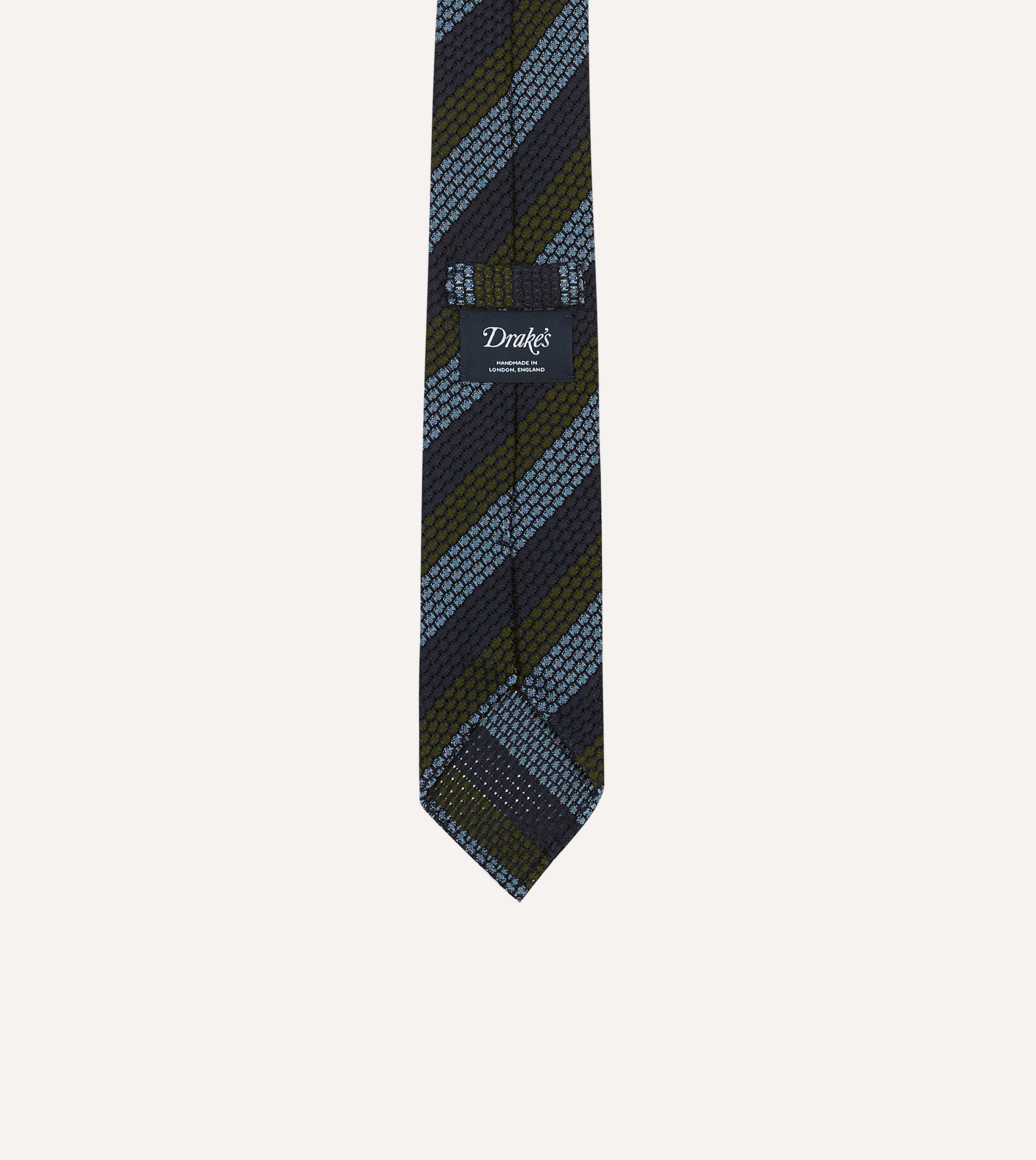Premium Navy, Green & Blue Block Stripe Hand-Rolled Silk Grenadine Necktie - Elegant Formal Wear for Business Meetings & Special Occasions