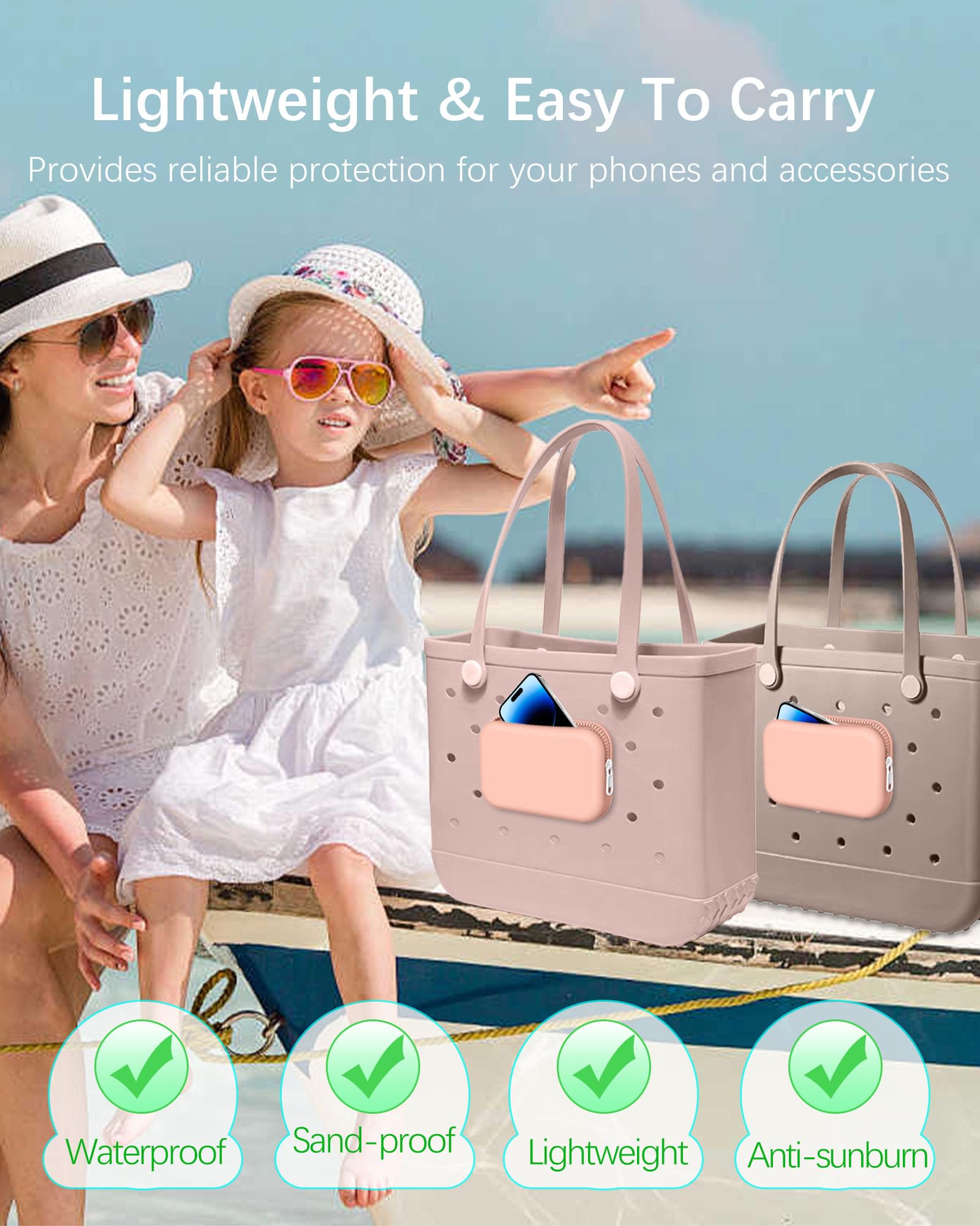 **Silicone Phone Holder for Bogg Bag - Pink Beach Bag Accessory for iPhone & Android Phones - Perfect for Beach Trips, Poolside, and Outdoor Adventures**