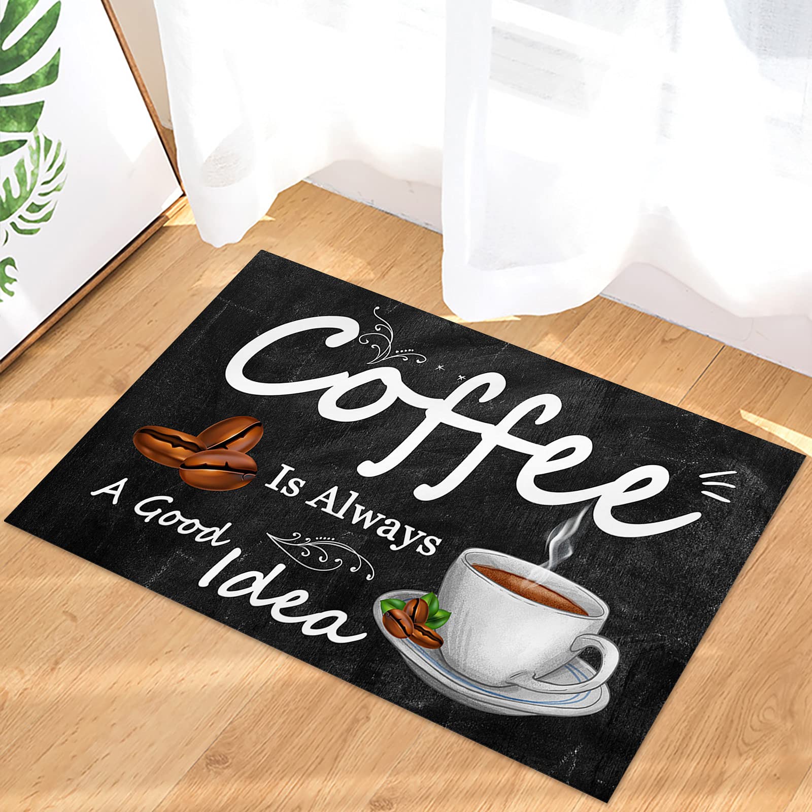 Farmhouse Style Coffee Theme Personalized Doormat - Non-Slip Low Profile Entrance Rug for Bathroom, Kitchen & Home Decor (16x24 Inch) - Perfect for Front Door Welcome Mat & Cozy Coffee Lover Gifts