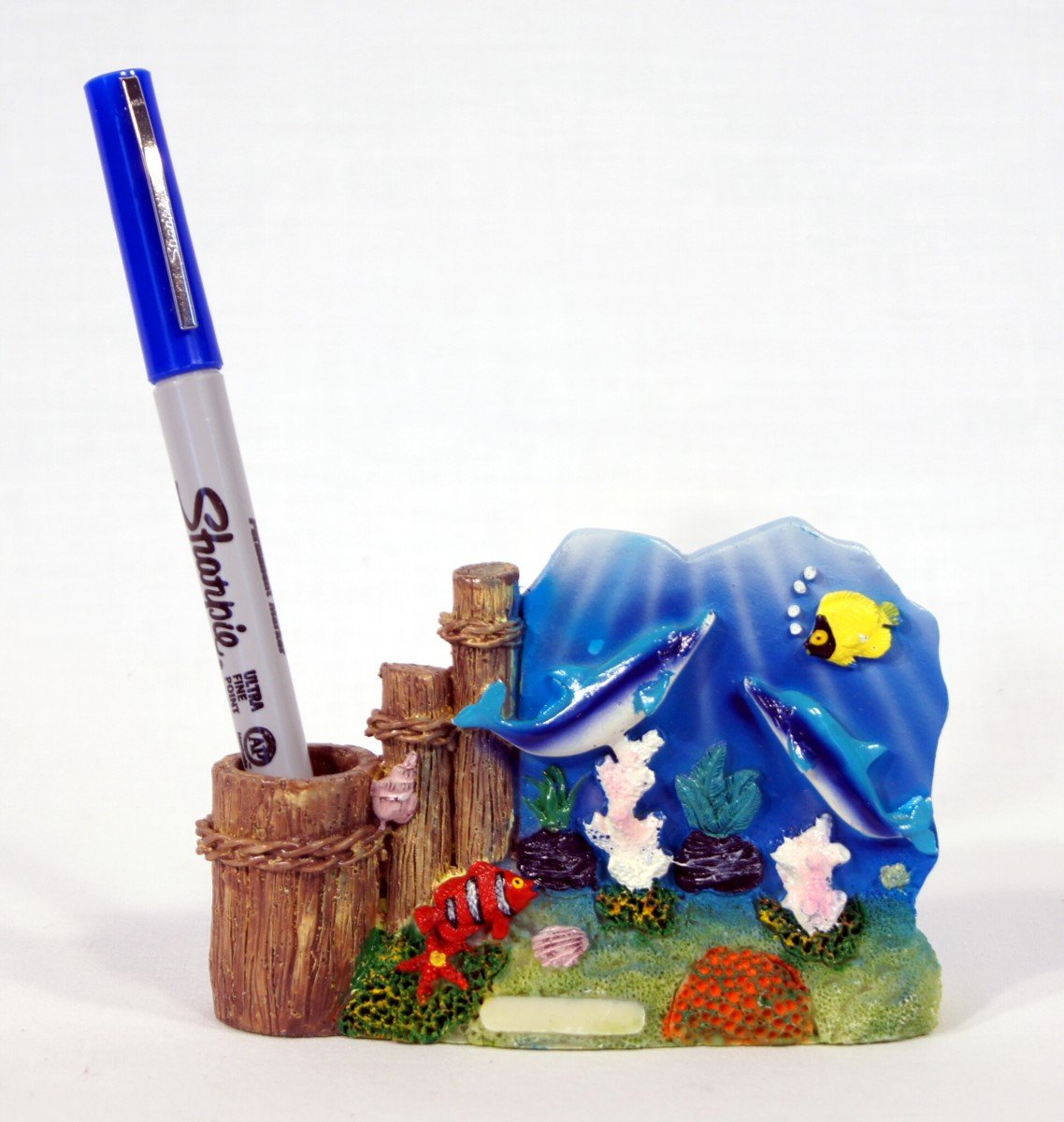 LX Handpainted Ocean Life Ceramic Pen Holder & Toothpick Holder - Dolphin Design (4.5 Inch) - Perfect for Office Desk, Kitchen Counter & Beach House Decor