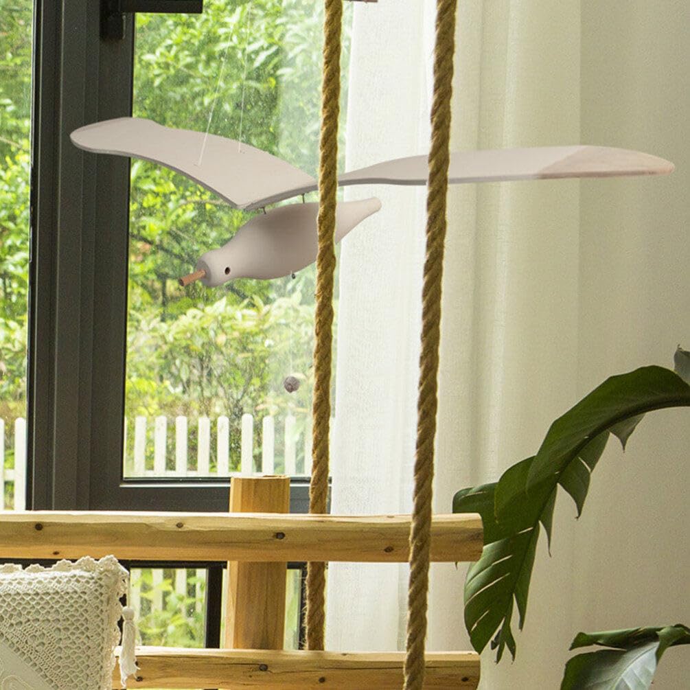 Handmade Wooden Seagull Hanging Mobile - Flying Bird Nursery Decor for Baby Room, Home, Balcony & Patio | Soothing Wind Chime for Relaxation & Baby Sleep