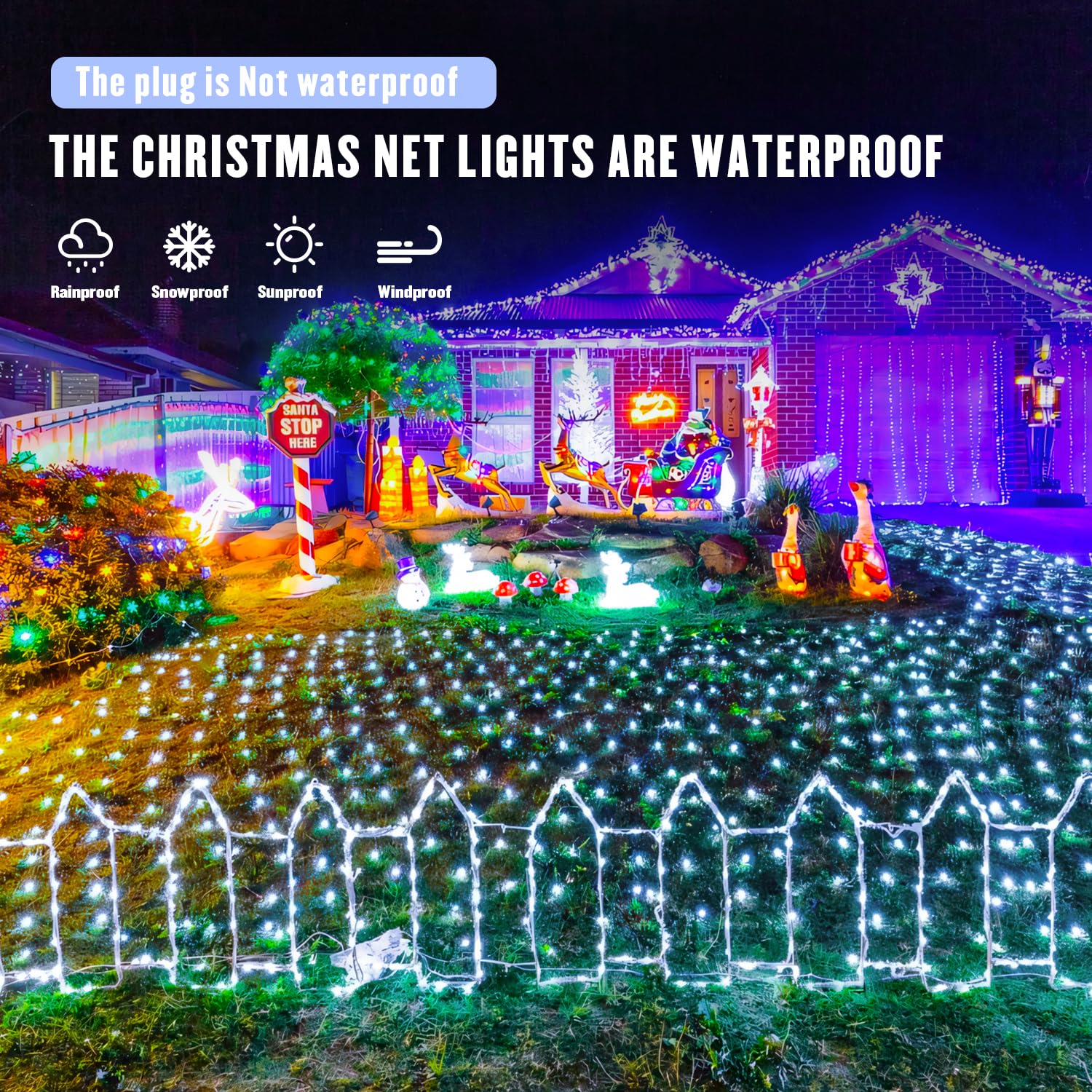 JMEXSUSS 360 LED Christmas Net Lights Outdoor - 12ft x 5ft Waterproof Mesh Lights for Bushes, Trees & Shrubs - 8 Lighting Modes with Connectable Design (Transparent Wire) - Perfect for Holiday Decorations, Garden Parties & Winter Landscaping