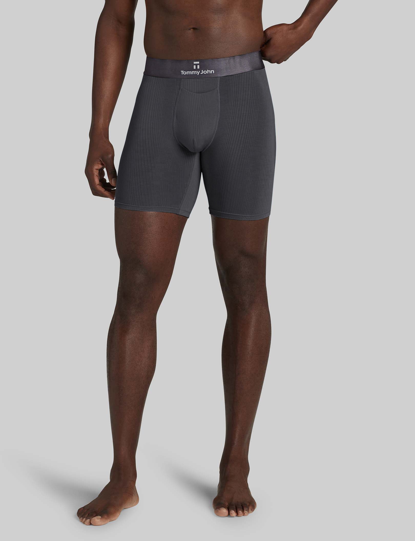 Premium Second Skin Luxe Rib Mid-Length Boxer Briefs - 6 Pack | Ultra-Soft Breathable Underwear for Men | Perfect for Workout, Lounge & Everyday Comfort