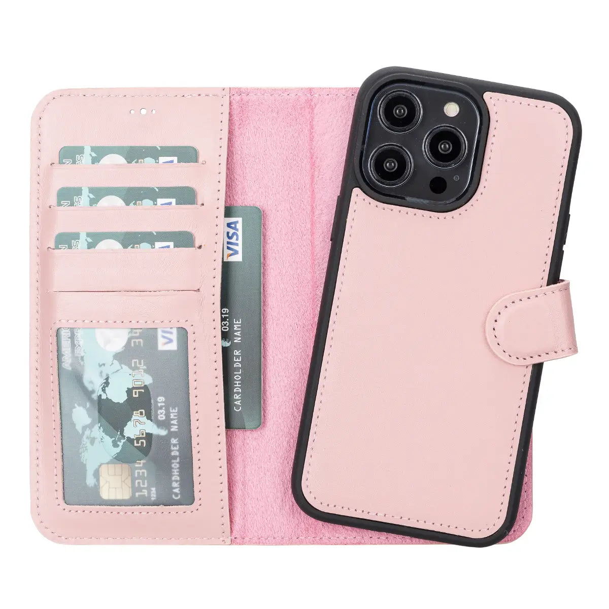 Pink Leather Wallet Case for iPhone 14 Pro Max - Slim Protective Phone Cover with Card Holder - Perfect for Women, Travel & Everyday Use