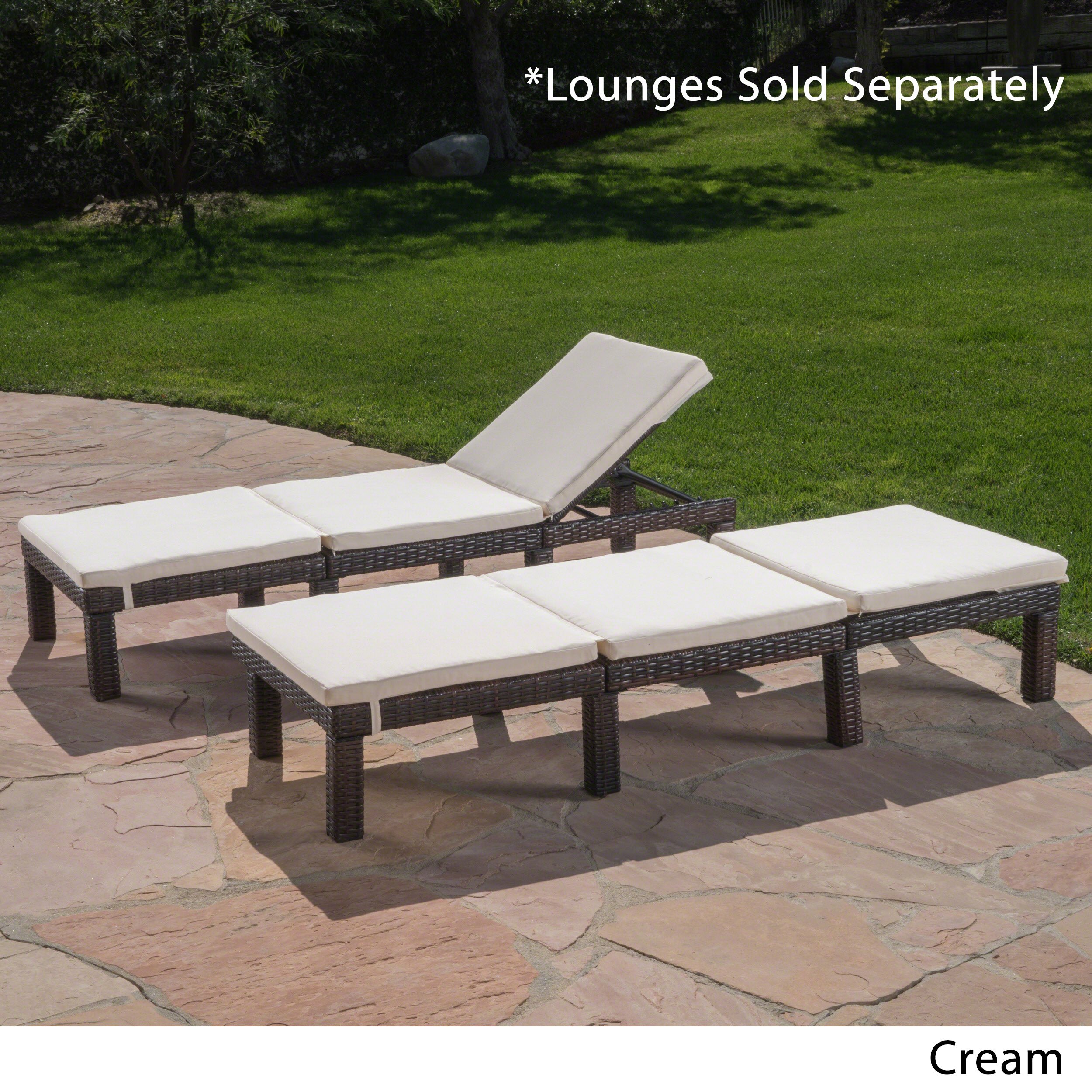 Christopher Knight Home Jamaica Outdoor Water Resistant Chaise Lounge Cushions - 2-Piece Set in Cream | Patio, Poolside & Beach Relaxation Cushions for Sunbathing & Lounging