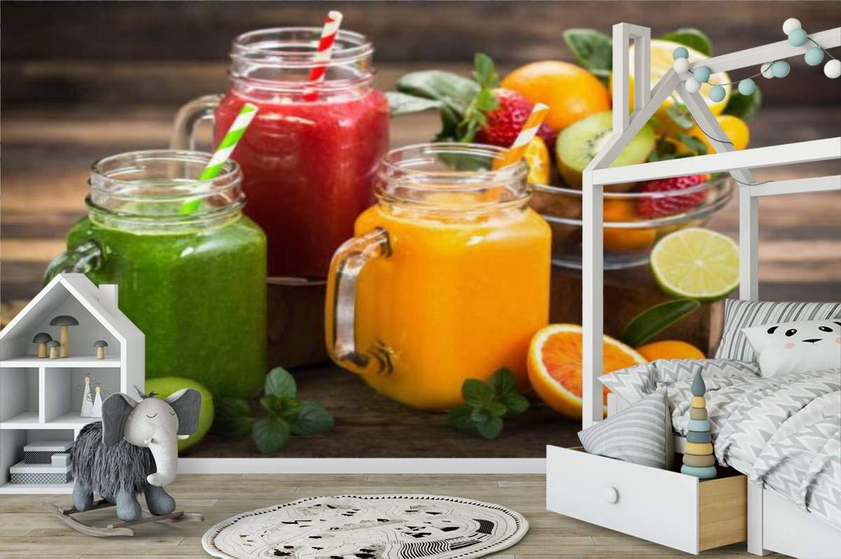 3D Self-Adhesive Wallpaper - Healthy Fruit & Vegetable Smoothie Design with Oranges - Peel and Stick Wall Mural for Bedroom, Living Room, Dorm Decor - Easy DIY Ceiling & Wardrobe Stickers - Perfect for Home, Office, and Cafe Wall Decoration