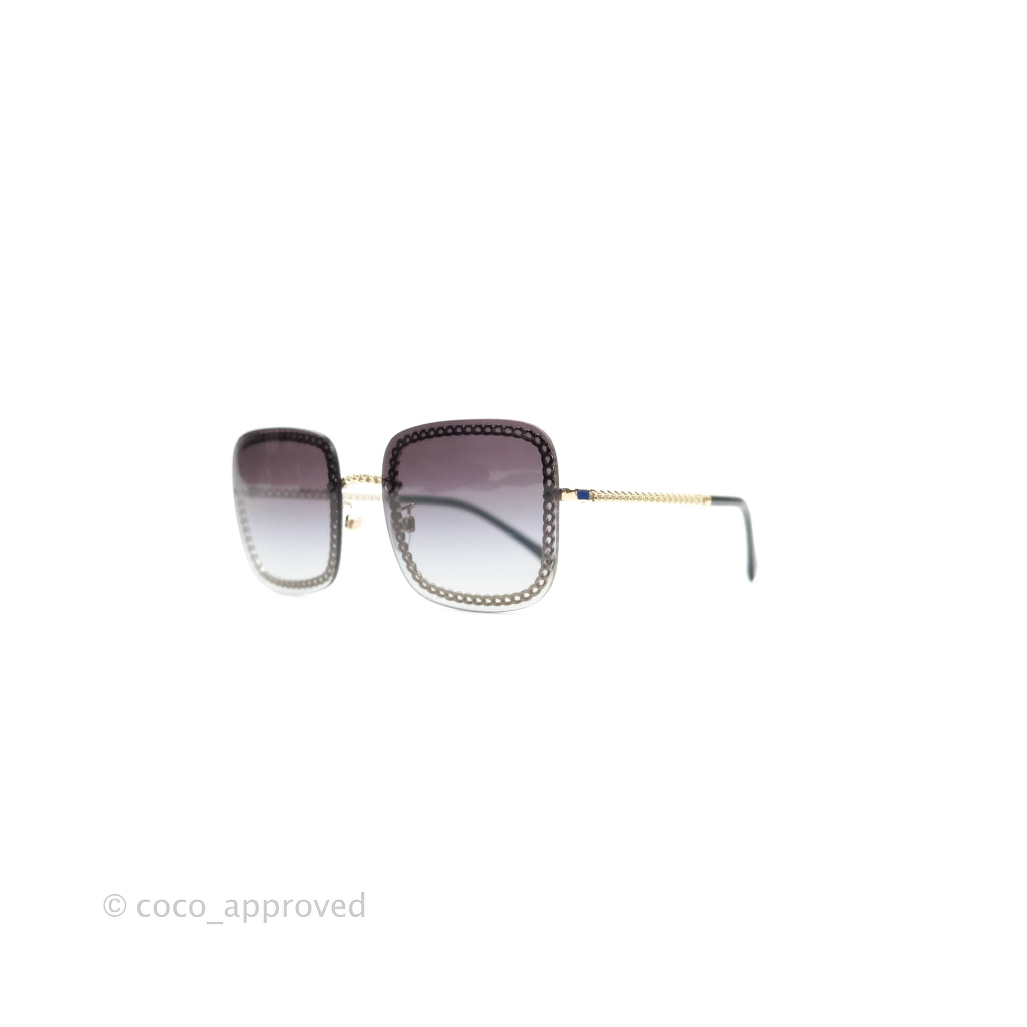 Chanel Square Sunglasses with Gradient Grey Lenses & Gold Chain - Luxury Fashion Sunglasses for Women, Perfect for Beach, Driving & Summer Outfits