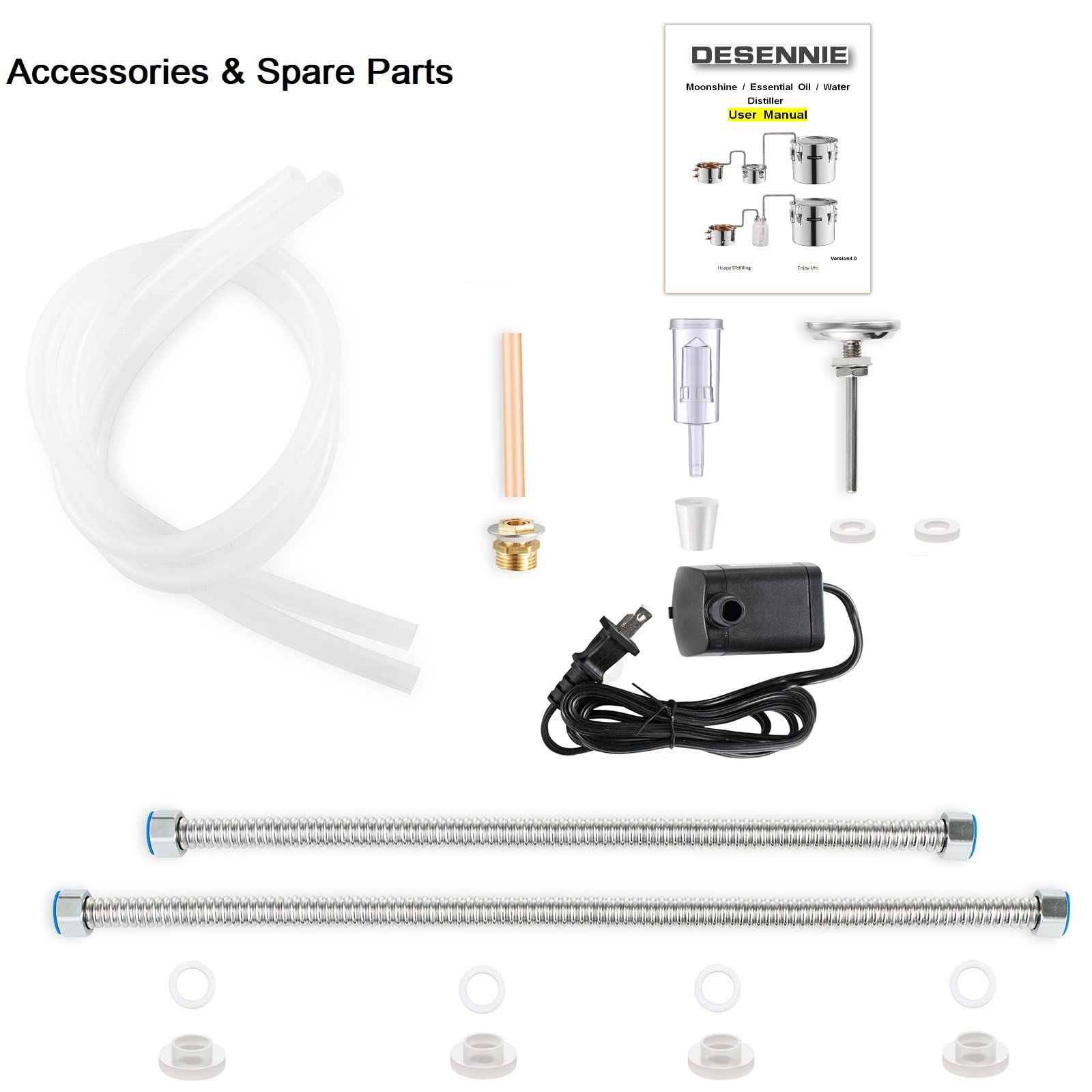 8 Gallon Alcohol Distiller Kit with Stainless Steel Pot, Glass Thumper Keg & Copper Coil - Complete Home Brewing Equipment for Whisky, Brandy, Vodka Making - Includes Thermometer & Water Pump for Perfect Distillation (Ideal for Home Brewers & Craft Spirit Enthusiasts)