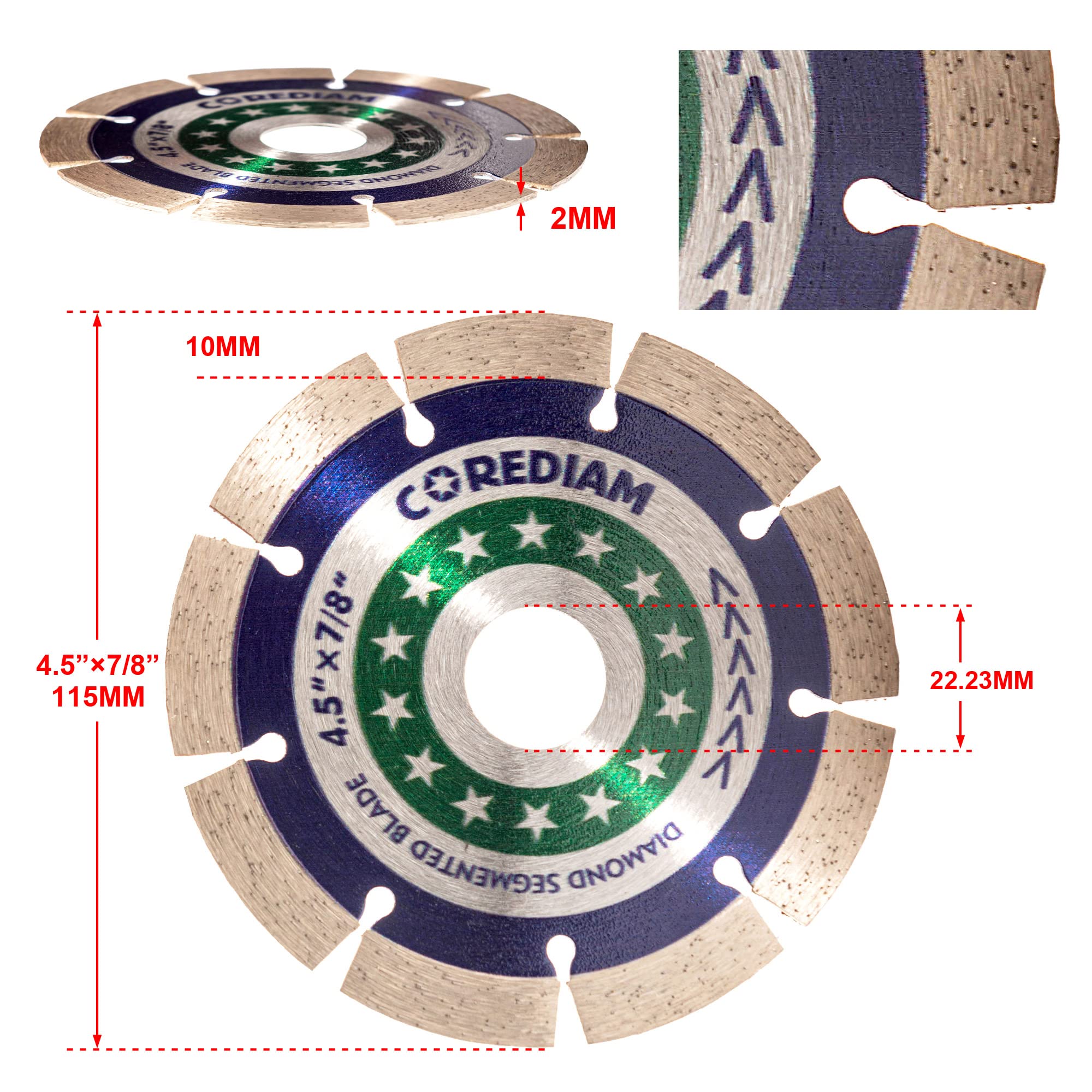 4.5 Inch Diamond Blade for Angle Grinder - Segmented General Purpose Wet/Dry Cutting Tool for Concrete, Brick, Masonry, Stone, Block & Pavers (7/8