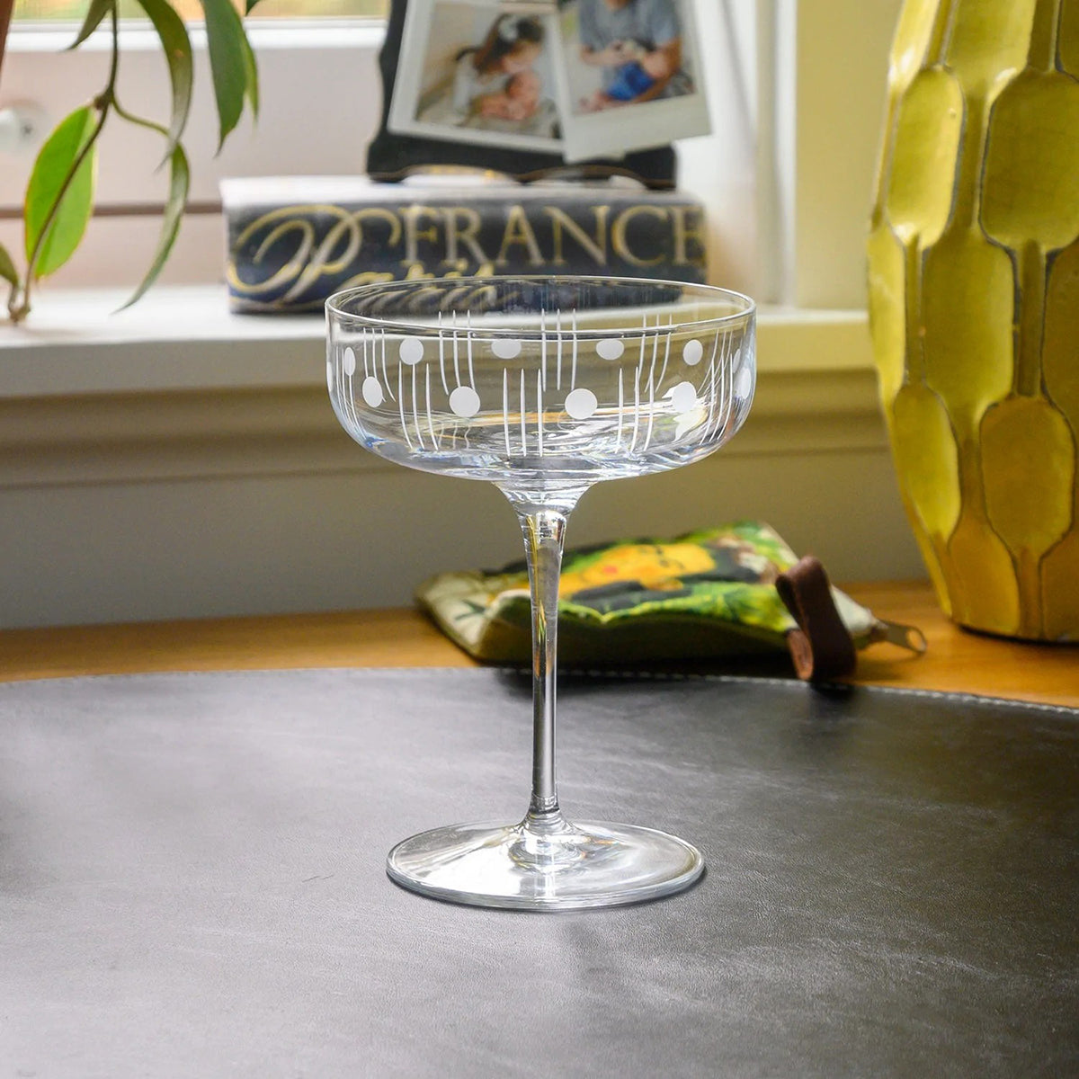 Vintage Mid Century Modern Coupe Glass Set - 6 Piece Cocktail Glasses for Whiskey, Wine & Champagne - Elegant Barware for Home Entertaining & Dinner Parties