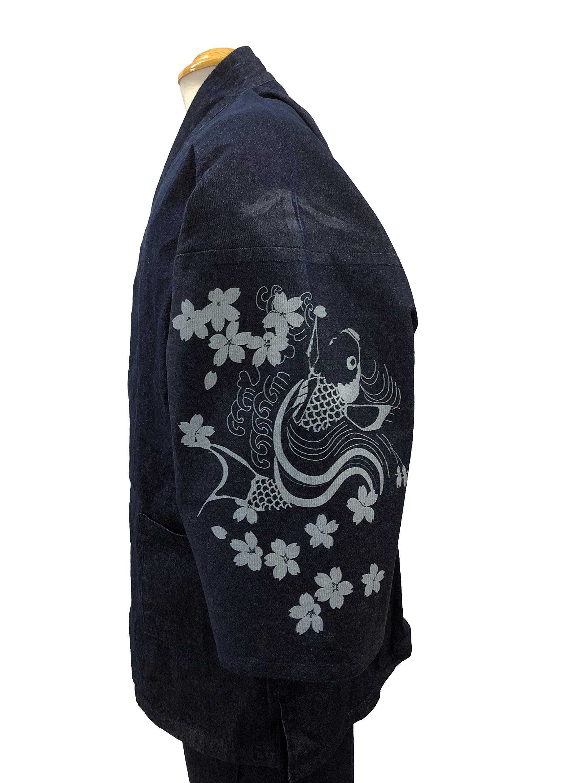 100% Cotton Japanese Denim Samue - Traditional Pattern Printed Workwear for Meditation, Yoga, and Casual Wear
