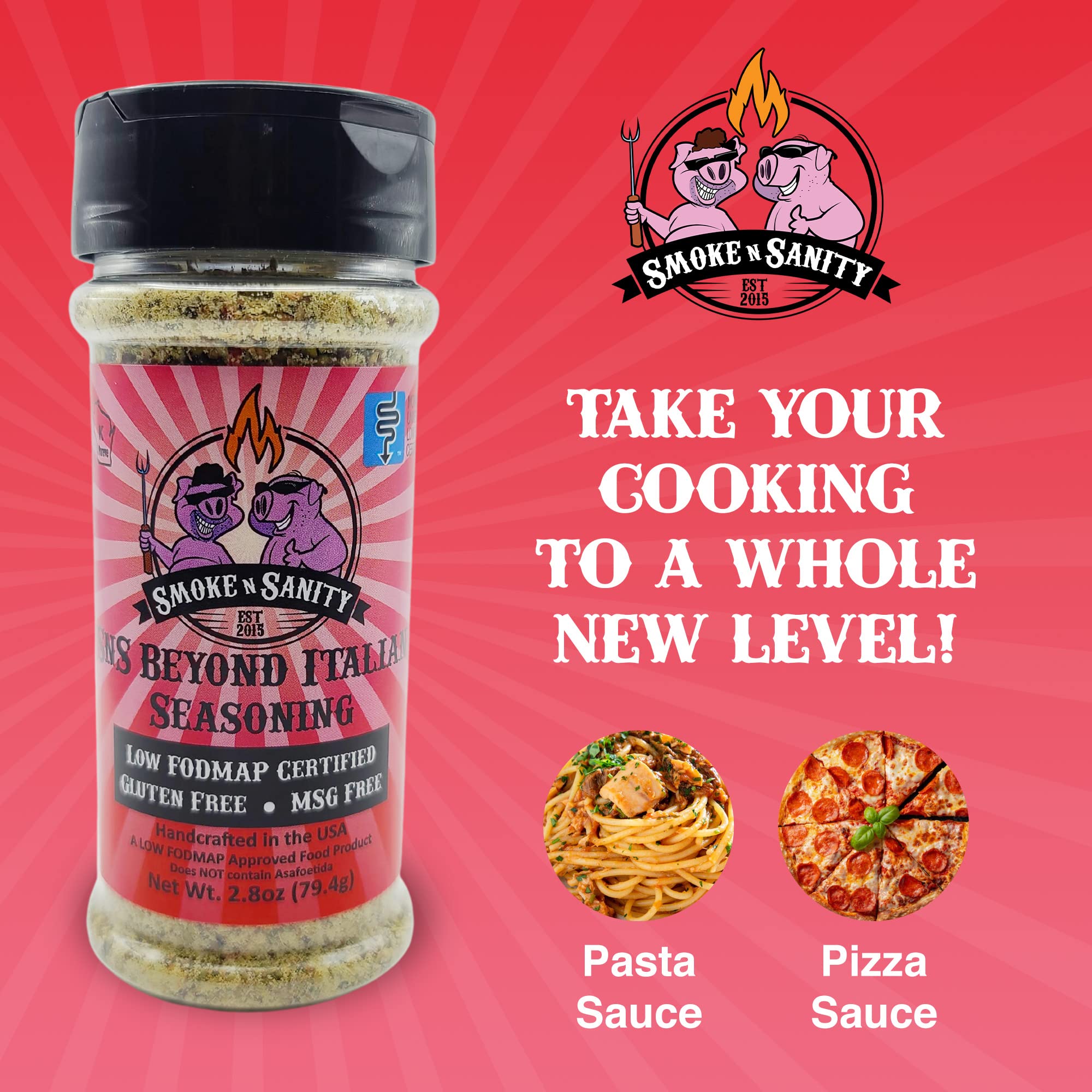 Smoke n Sanity SnS Beyond Italian Seasoning | Monash Certified Low FODMAP | Gluten Free | Kosher Certified | Dairy Free | 2.8 oz Shaker | Perfect for Pasta, Pizza & Mediterranean Dishes