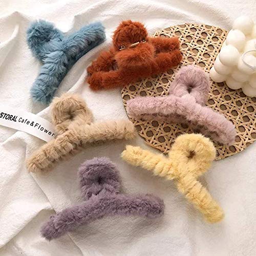 1 Pack WindSun Soft Faux Fleece Fur S Curve Hair Clips - Large Hair Claw Barrette for Women & Girls - Perfect for Everyday Use, Parties, and Styling Thick Hair