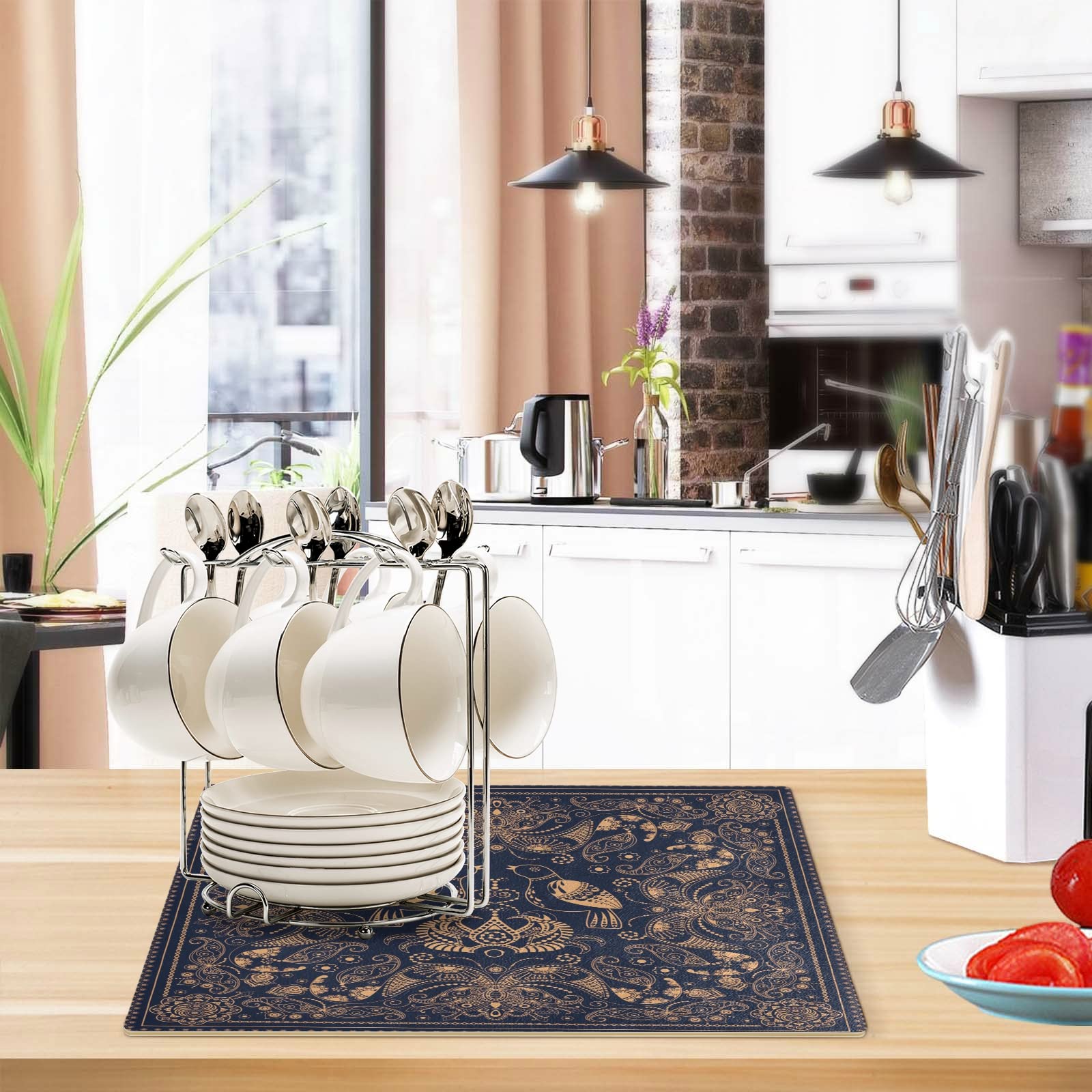 Premium Absorbent Non-Slip Coffee Bar Mat - Fast Drying Washable Kitchen Counter Mat (18x12 Inch) for Coffee Station & Dish Drying - Perfect for Home Brewing & Barista Setup