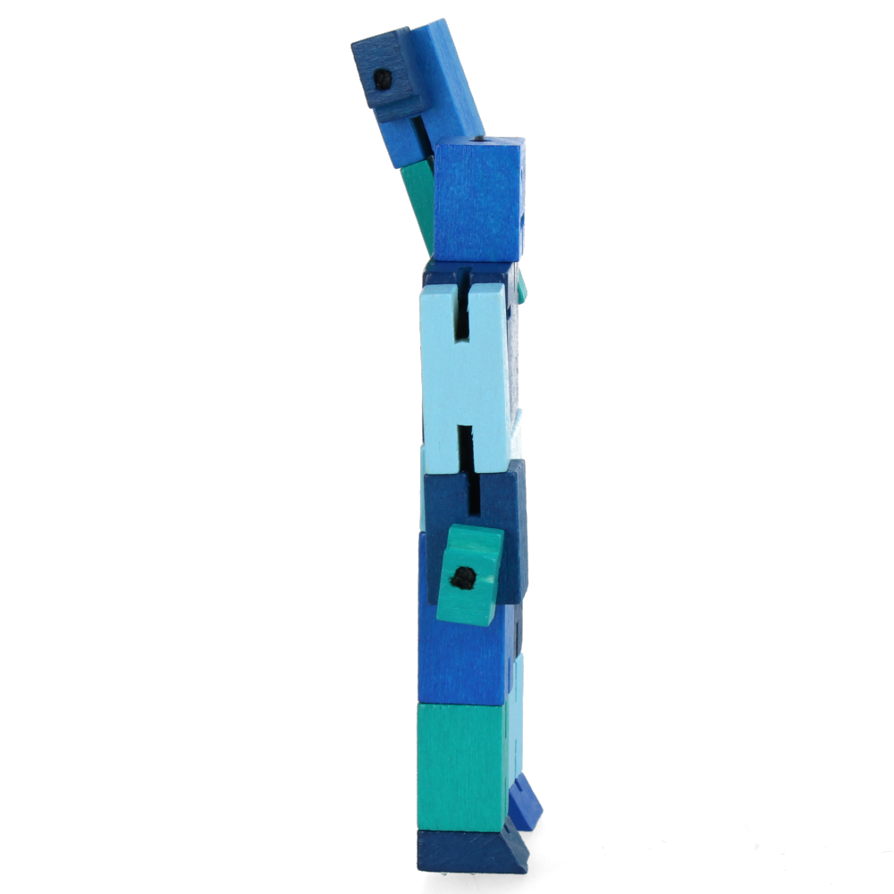 Blue Micro Cubebot - Compact & Portable Wooden Puzzle Toy for Kids & Adults | Perfect for Stress Relief, Office Desk Decor, and STEM Learning