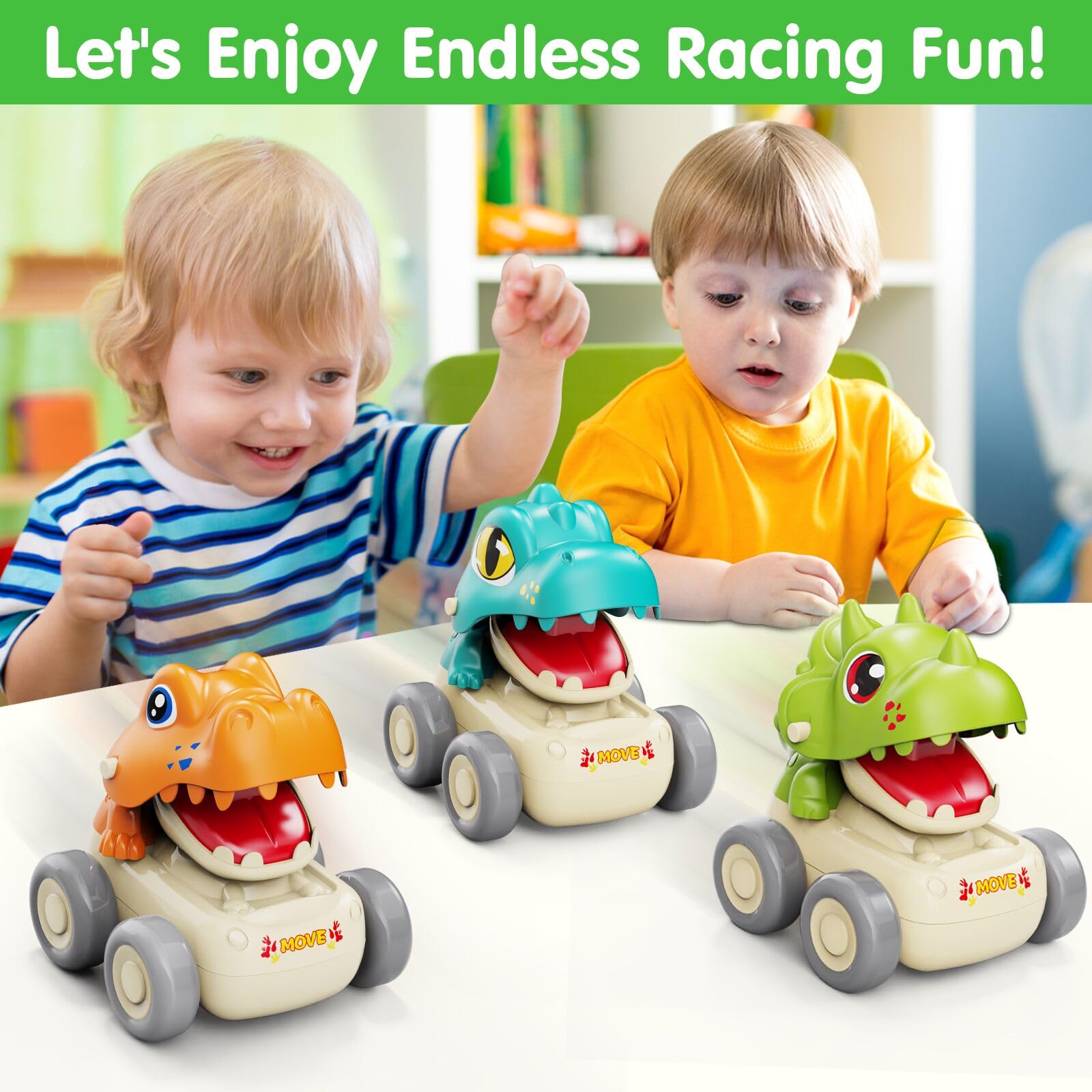 MOONTOY Baby Dinosaur Push and Go Car Toys for 1-3 Year Old Boys & Girls - Toddler Learning Toys for Ages 1-2 - First Birthday Gifts & Easter Basket Stuffers - Perfect for Playtime, Early Learning & Sensory Development