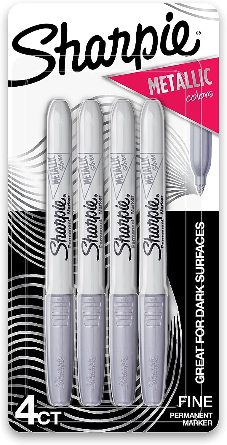 Sharpie 39109PP Metallic Permanent Markers Fine Point - Silver (5 Pack of 4 Markers, 20 Total) - Vibrant Metallic Ink for Light & Dark Surfaces - Ideal for DIY Crafts, Office Use, Gift Wrapping & Home Decor