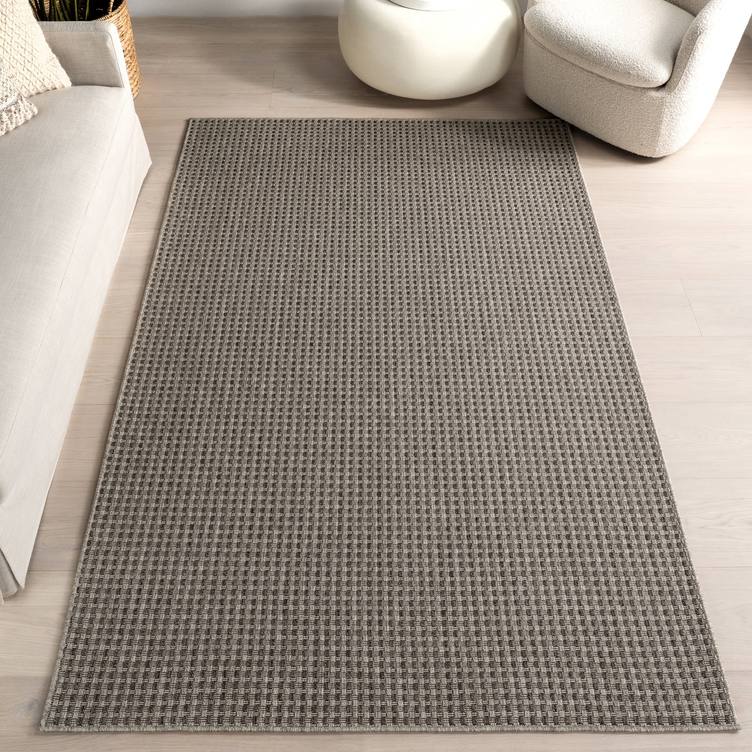 Alayna Textured Geometric Indoor/Outdoor Area Rug - Light Grey | Modern Home Decor for Living Room, Patio & Bedroom