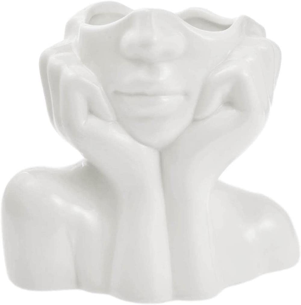 Ceramic Face Sculpture Vase - Handcrafted Art Decor for Tabletop Flower Arrangement | Modern Home & Office Decoration | Perfect for Living Room, Bedroom, and Gift Giving