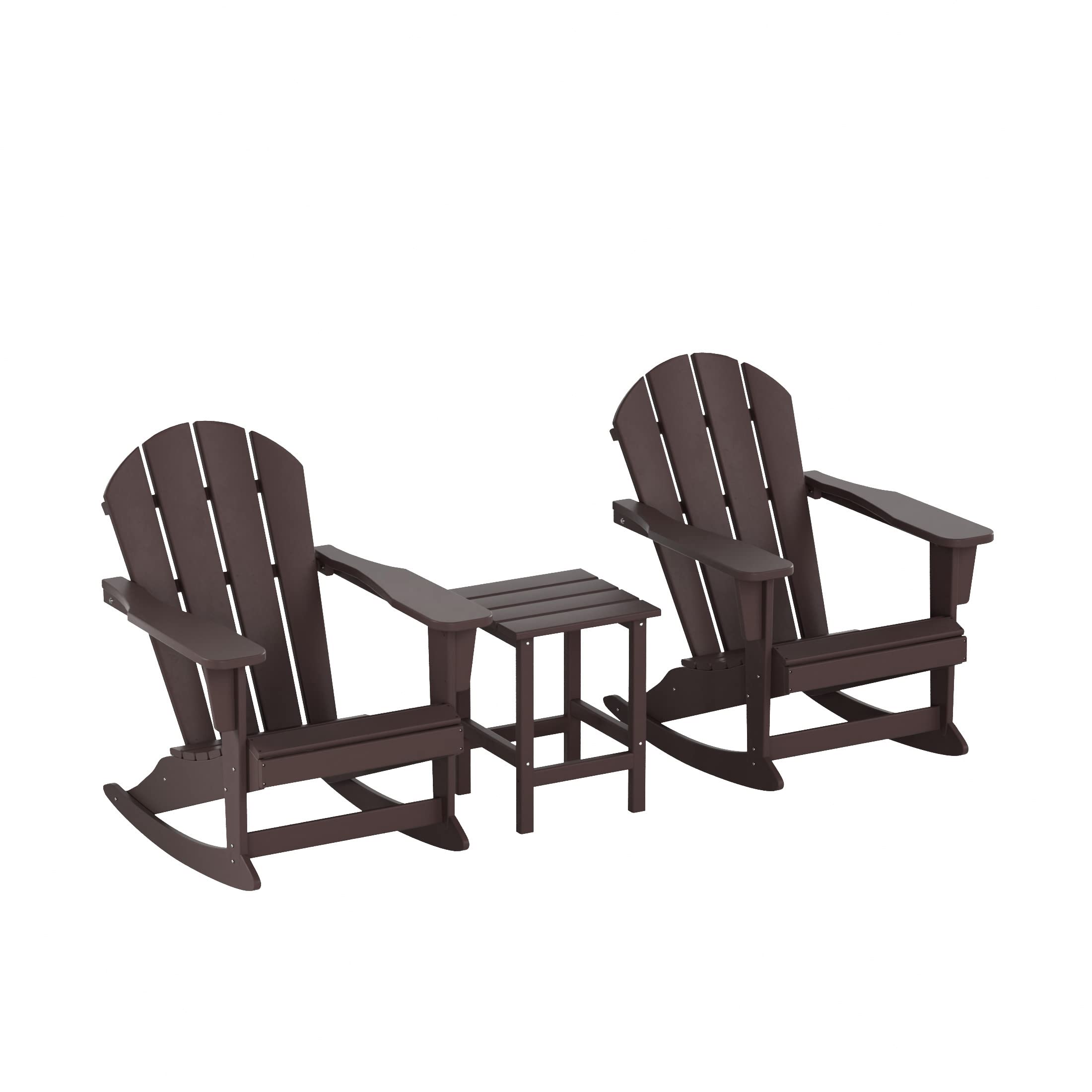 WestinTrends Malibu 3-Piece Outdoor Rocking Chair Set - All-Weather Poly Lumber Patio Furniture, 2 Adirondack Rockers with Side Table in Dark Brown - Perfect for Porch, Garden & Backyard Relaxation