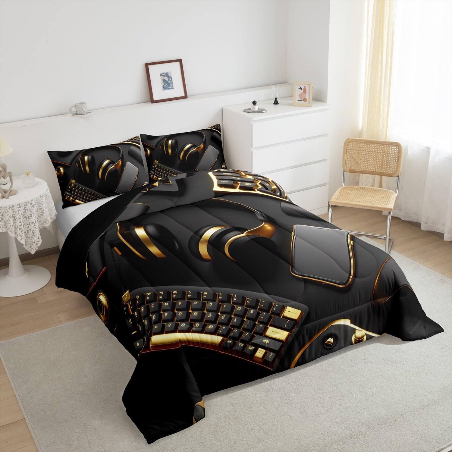 Erosebridal Boys Twin Gaming Comforter Set - Kids & Toddler Bedding with Golden Design for Cozy Sleep & Playtime