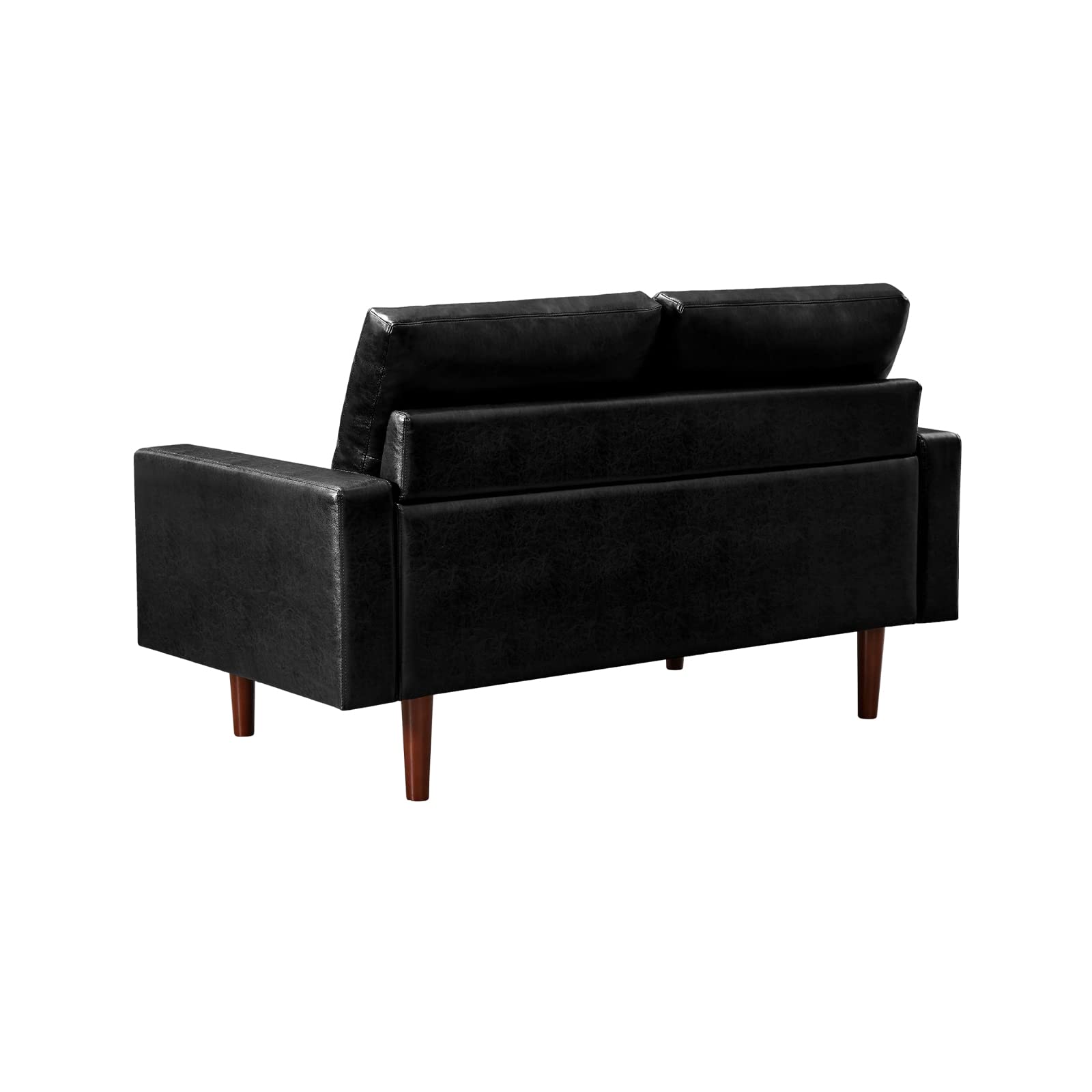 Modern PU Leather Loveseat Sofa with High-Density Foam Cushion & Solid Wood Legs - Comfortable Accent Love Seat for Living Room, Bedroom or Office - Perfect for Small Spaces, Reading Nook & Guest Seating (Black)