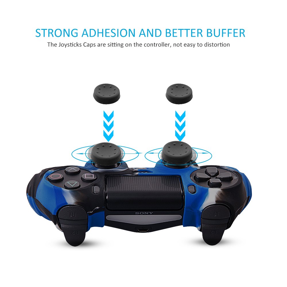Anti-Slip Silicone Cover for PS4 Controller - DualShock 4 Skin Grip Protector Case Compatible with Sony PS4/PS4 Slim/PS4 Pro - Includes 8 Thumb Grips (Camouflage Blue) - Perfect for Gaming, Protection & Enhanced Grip