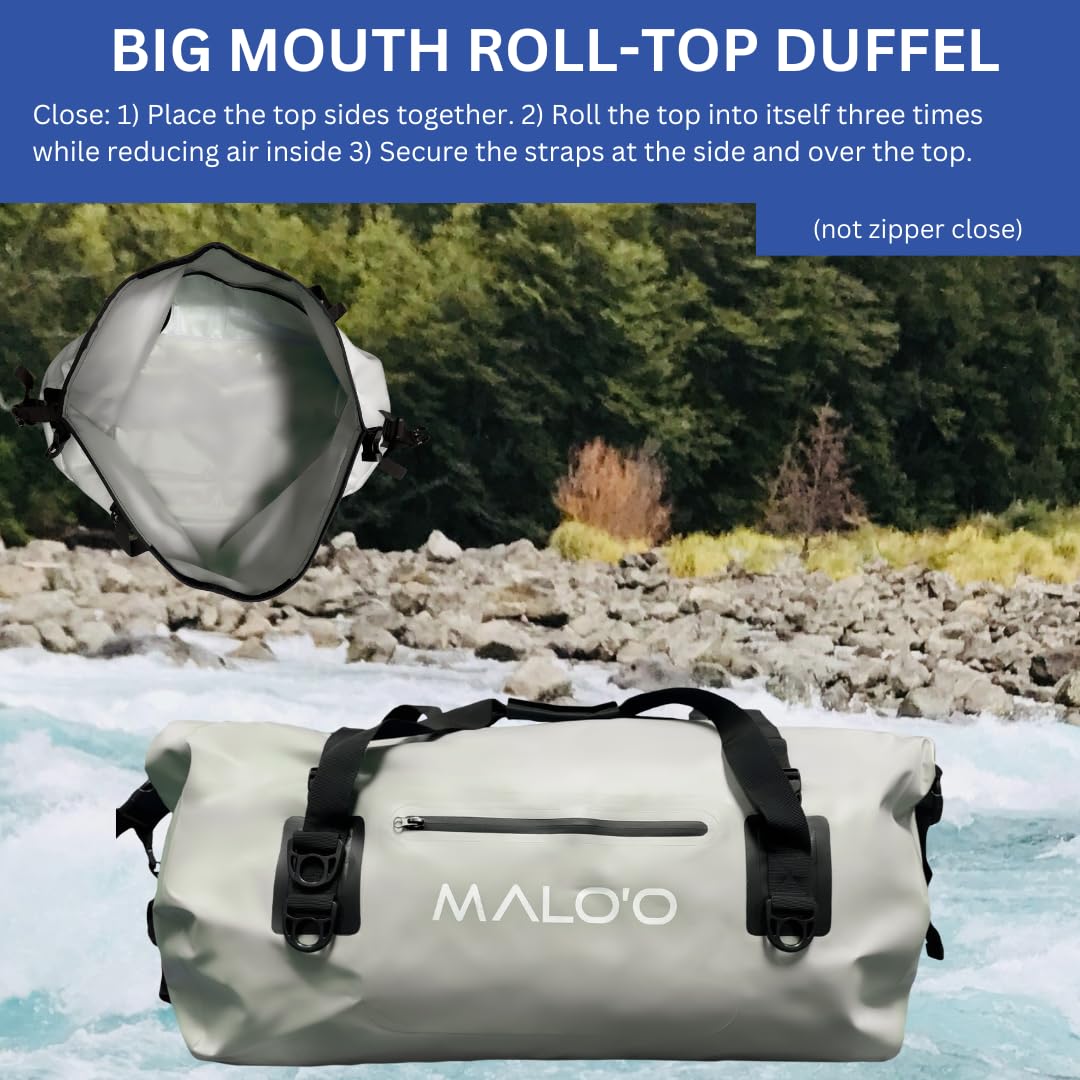 **Malo'o Waterproof Dry Bag Duffel 40L/60L/100L - Roll Top Duffle Bag for Kayaking, Rafting, Boating, Swimming, Camping, Hiking, Beach & Fishing - Internal & External Pockets with MOLLE Loops - Keep Gear Dry for Outdoor Adventures**