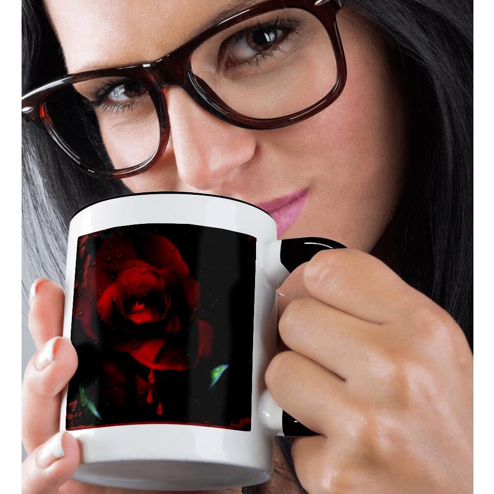 3D Rose Gothic Red Rose Ceramic Coffee Mug - 11oz Black & White Design - Perfect for Home, Office, or Gift Giving