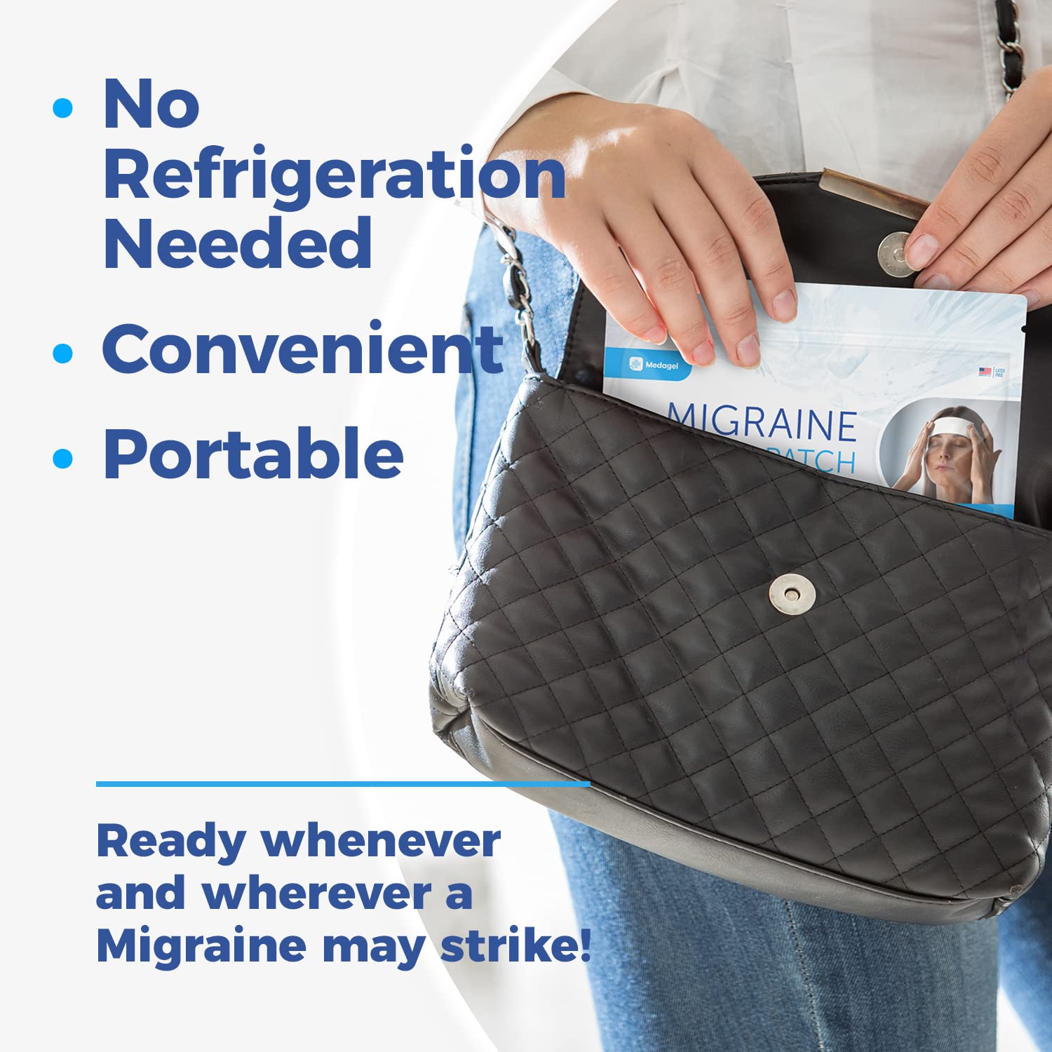 Migraine Relief Cooling Patches for Headaches, Fever & Hormonal Pain - Mess-Free Hydrogel Therapy, Made in USA (4 Patches) - Perfect for Work, Travel & Home Use