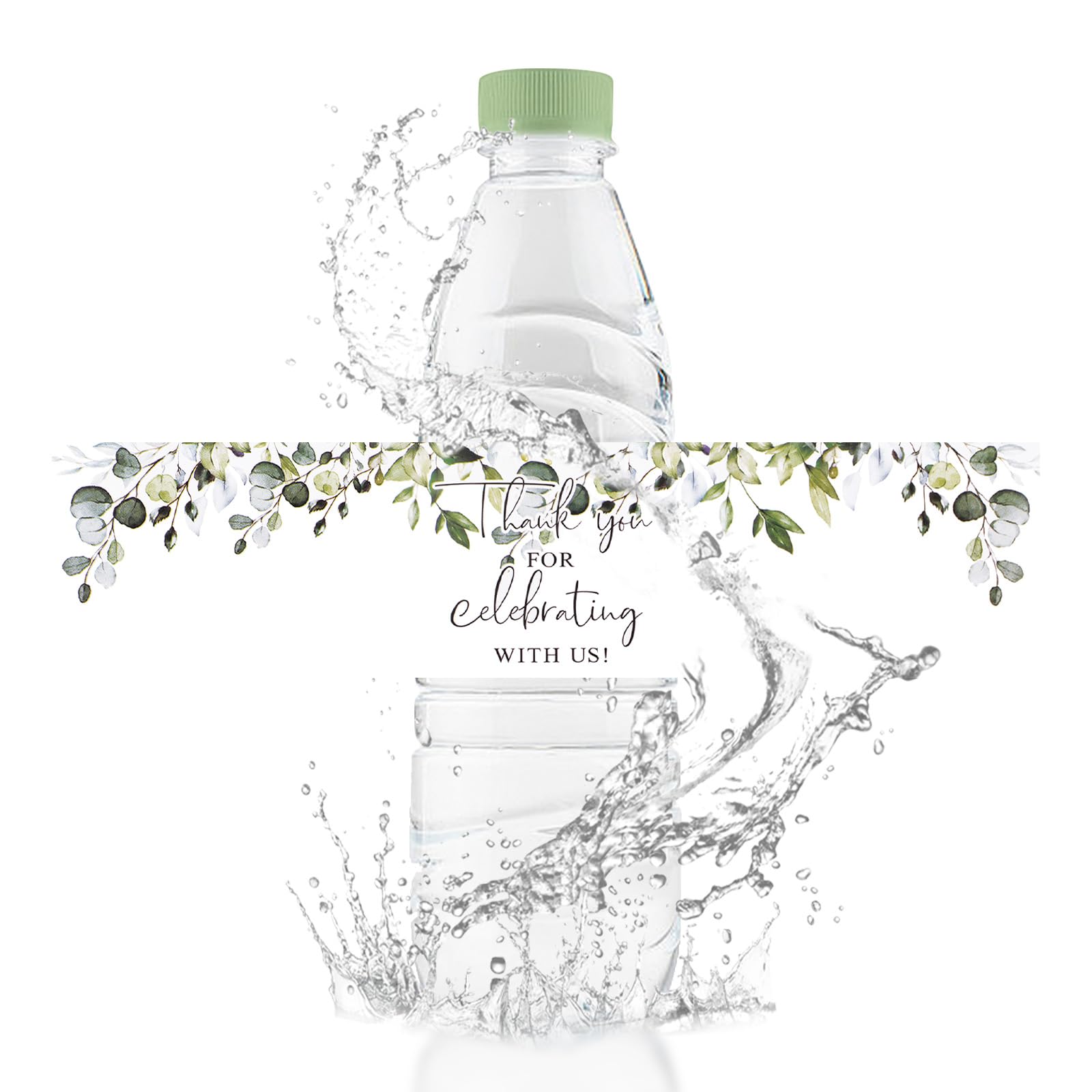 50Pcs Waterproof Wedding Water Bottle Labels - Glossy Greenery Wraparound Rectangle Thank You Stickers for Bridal Shower, Birthday Party, Baby Shower | Perfect for DIY Wedding Favors, Bridal Party Decorations & Special Event Gifts