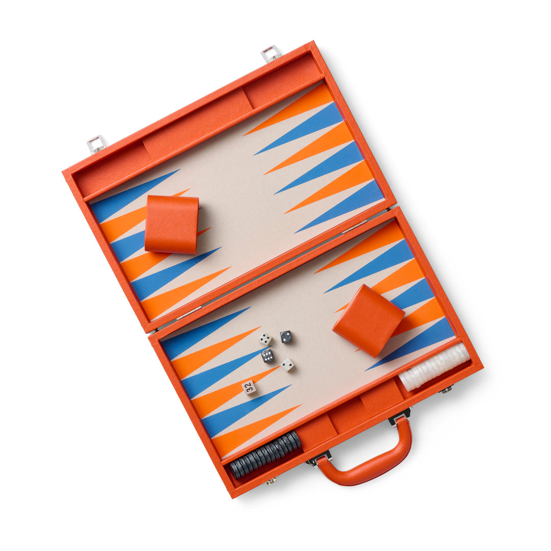 Premium Orange Wooden Backgammon Set - Classic Board Game with 30 Checkers, Dice & Cups - Perfect for Family Game Nights, Travel & Gifts