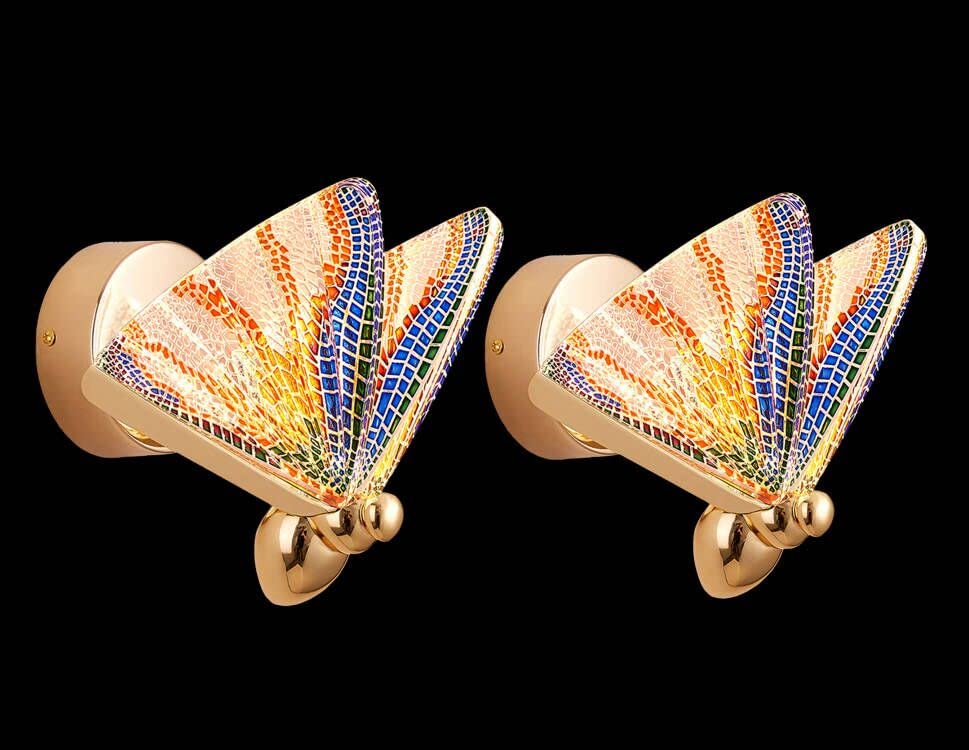 KRIPINC Butterfly Wall Light - Vintage Gold LED Animal Wall Sconce, Art Deco Modern Lighting Fixture for Living Room & Bedroom Decor (Set of 2, Multicolor) - Perfect for Nursery, Kids Room, Hallway and Home Theater Accent Lighting