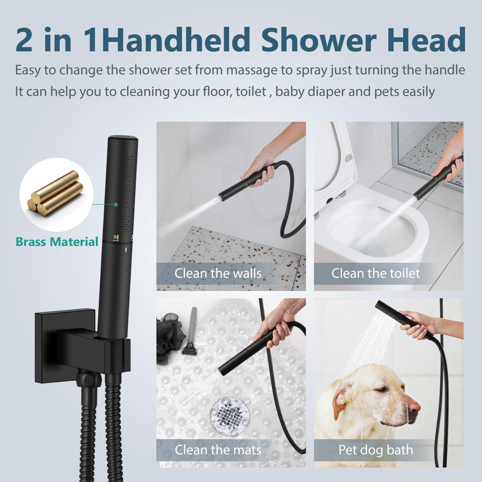 Aolemi Matte Black Shower System - 8 Inch Rainfall Shower Head with 2-in-1 Handheld & Waterfall Spout, Wall Mount Tub Faucet Combo Set with Rough-in Valve - Perfect for Modern Bathroom Renovation & Spa-Like Shower Experience