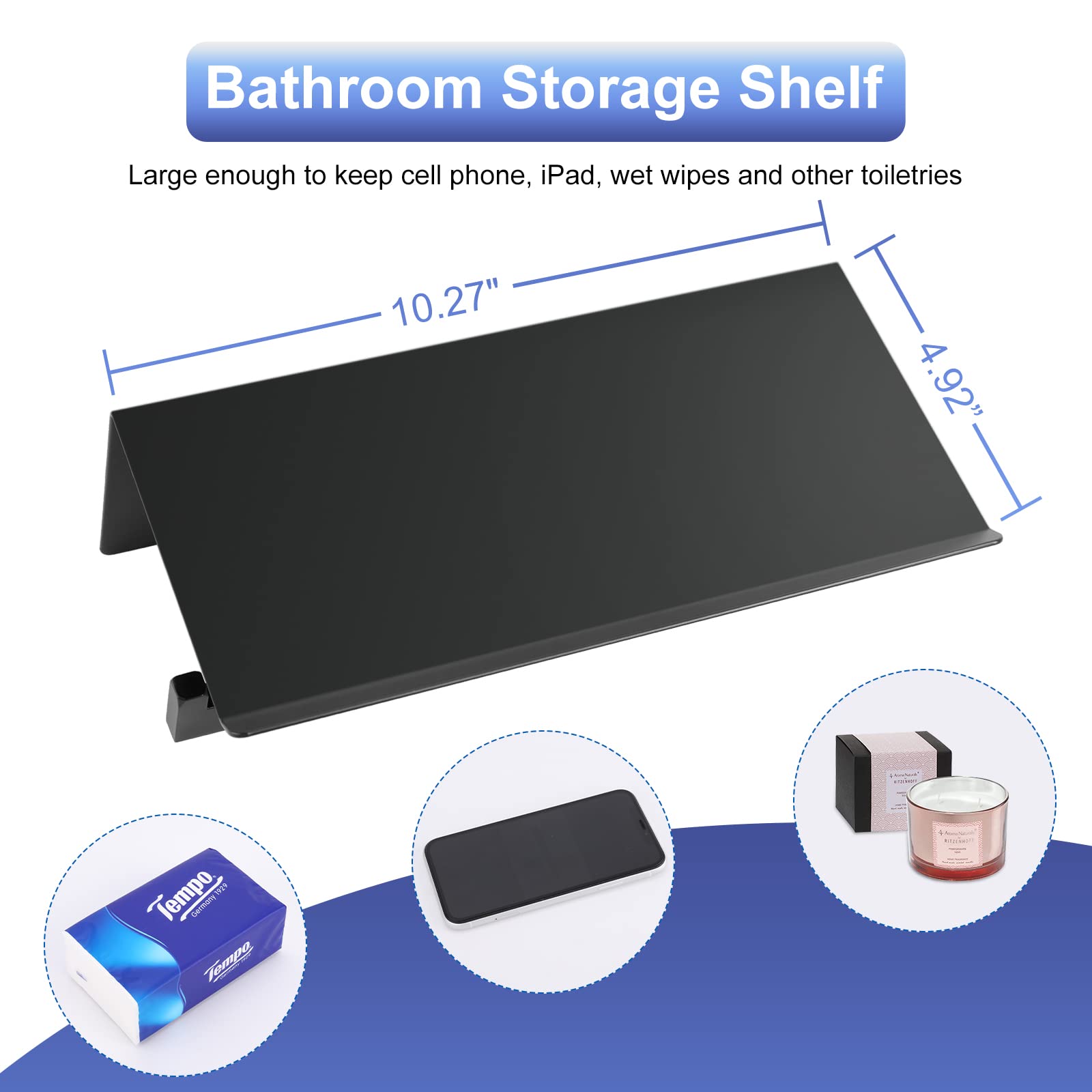 Black Toilet Paper Holder with Shelf - Matte Double Roll Bathroom Tissue Dispenser, Wall Mount SUS 304 Stainless Steel - Perfect for Modern Homes & Luxury Hotels