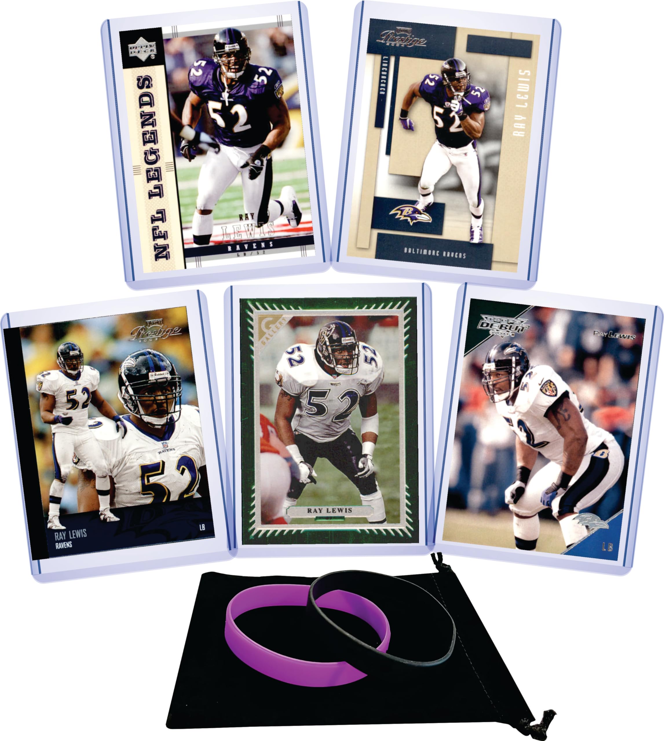 Ray Lewis (5) Assorted Football Cards Collector's Pack - Baltimore Ravens NFL Memorabilia for Fans, Collectors & Sports Enthusiasts - Perfect for Gifts, Displays & Trading