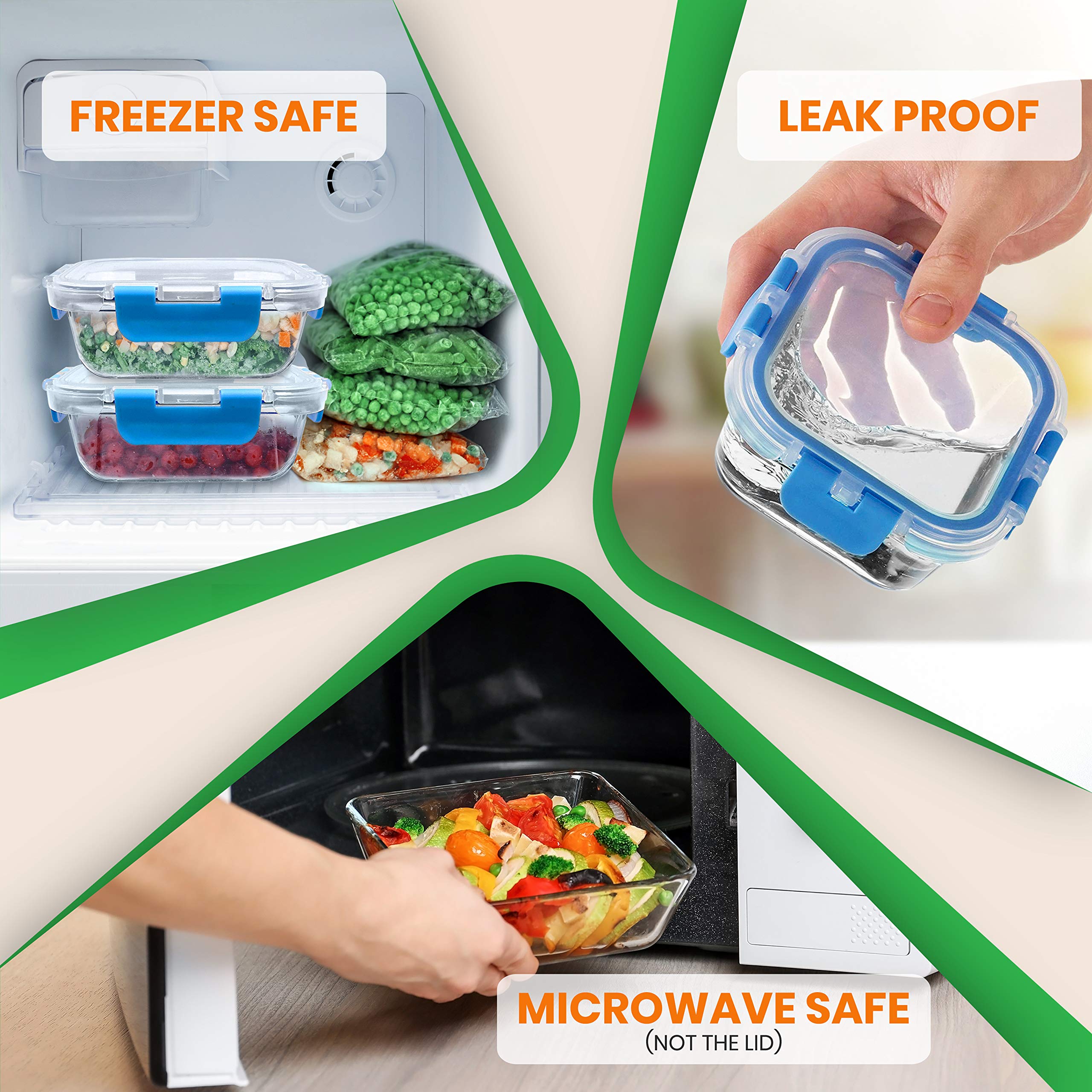 NutriChef 12-Piece Glass Food Storage Containers Set with Airtight Lids - BPA-Free Stackable Meal Prep Containers for Kitchen, Office & Travel - Microwave, Freezer & Dishwasher Safe - Ideal for Meal Prep, Leftovers, Snacks, Fruits & Salad Storage (Blue)