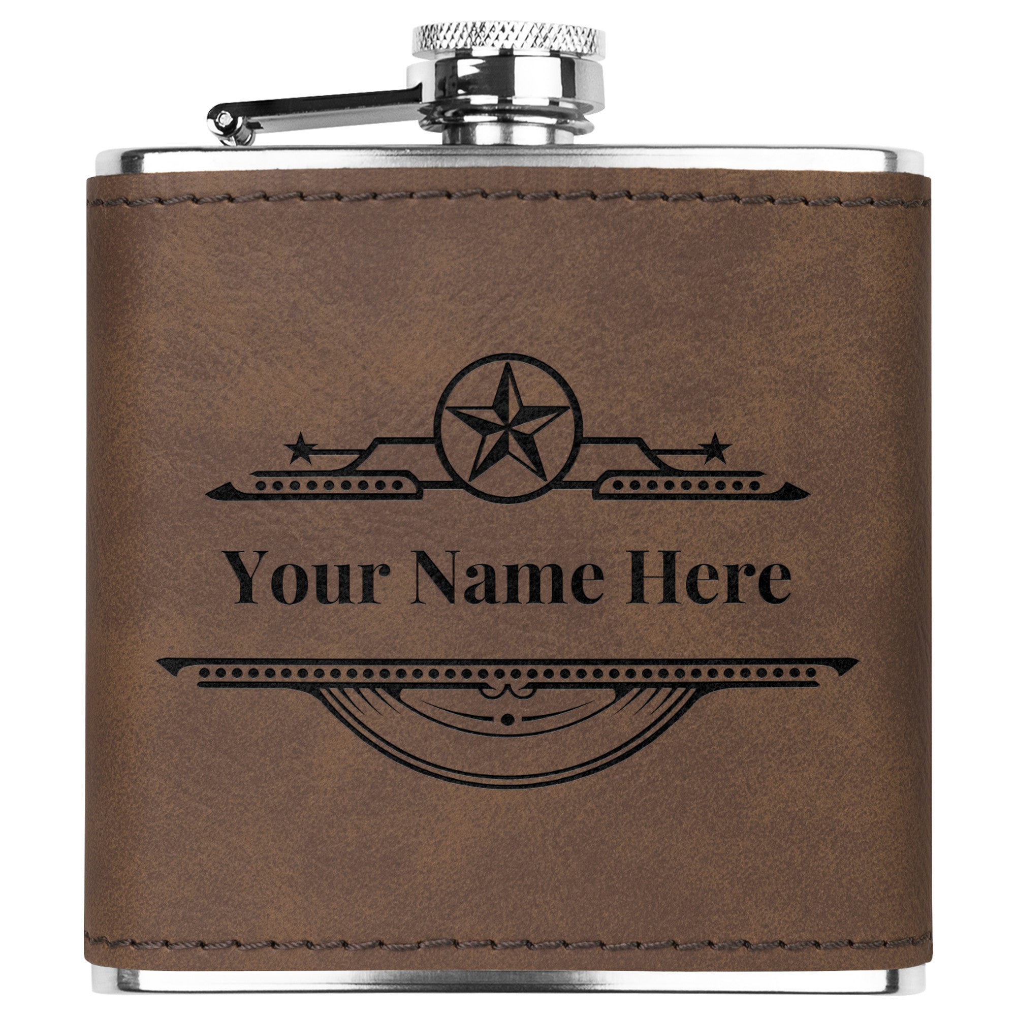 Personalized Engraved Leather Flask with Name - Stainless Steel Western Style Whiskey Flask for Outdoor Camping, Hunting & Gifts