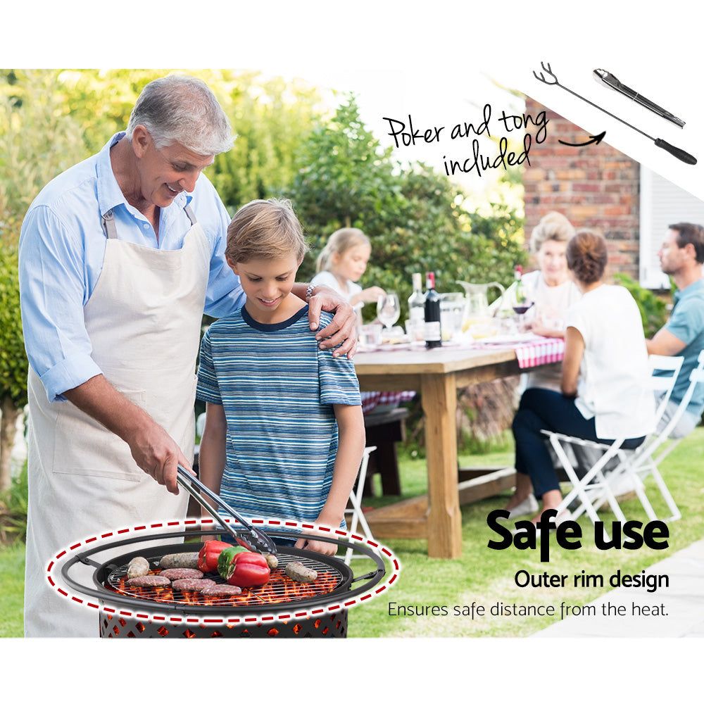 Portable Fire Pit BBQ Grill Smoker - Outdoor Fireplace & Patio Heater for Backyard, Camping, Picnics - 30 Inch Steel Fire Pit for Roasting Marshmallows & Warmth