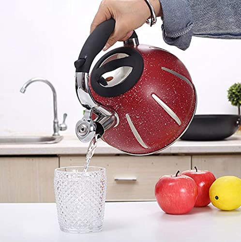 3L Stainless Steel Whistling Tea Kettle - Stovetop Safe for Gas, Electric & Induction - Anti-Scald Handle with Heat-Resistant Printing - Classic Red - Perfect for Home, Office & Tea Ceremonies