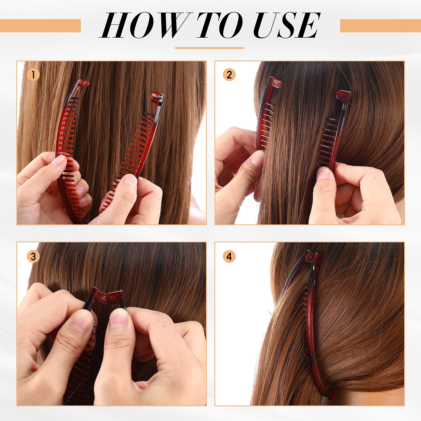 12 Pcs Banana Hair Clips for Women - Classic Double Combs Large Fishtail Hair Clips & Ponytail Holders (4 Styles: Black, Yellow Tortoiseshell, Red Tortoiseshell, Dark Coffee) - Perfect for School, Work, Parties & Everyday Hairstyling