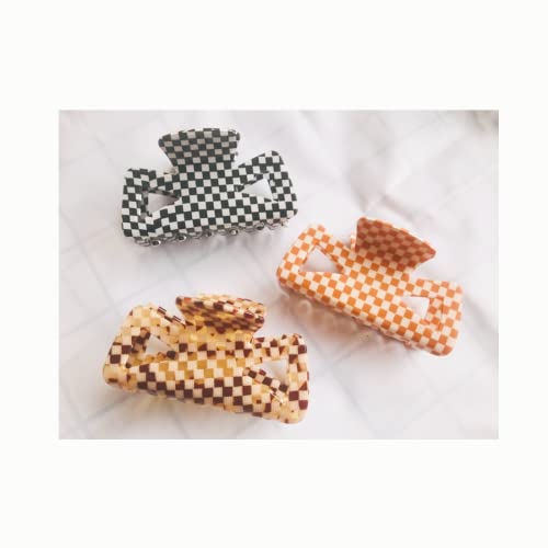 YOEMAYUNER Hair Claw Clips for Thick Hair - 3PC Set with Black & White Checkered Design - Strong Hair Clips for Women & Girls - Perfect for Ponytails, Buns & Updos