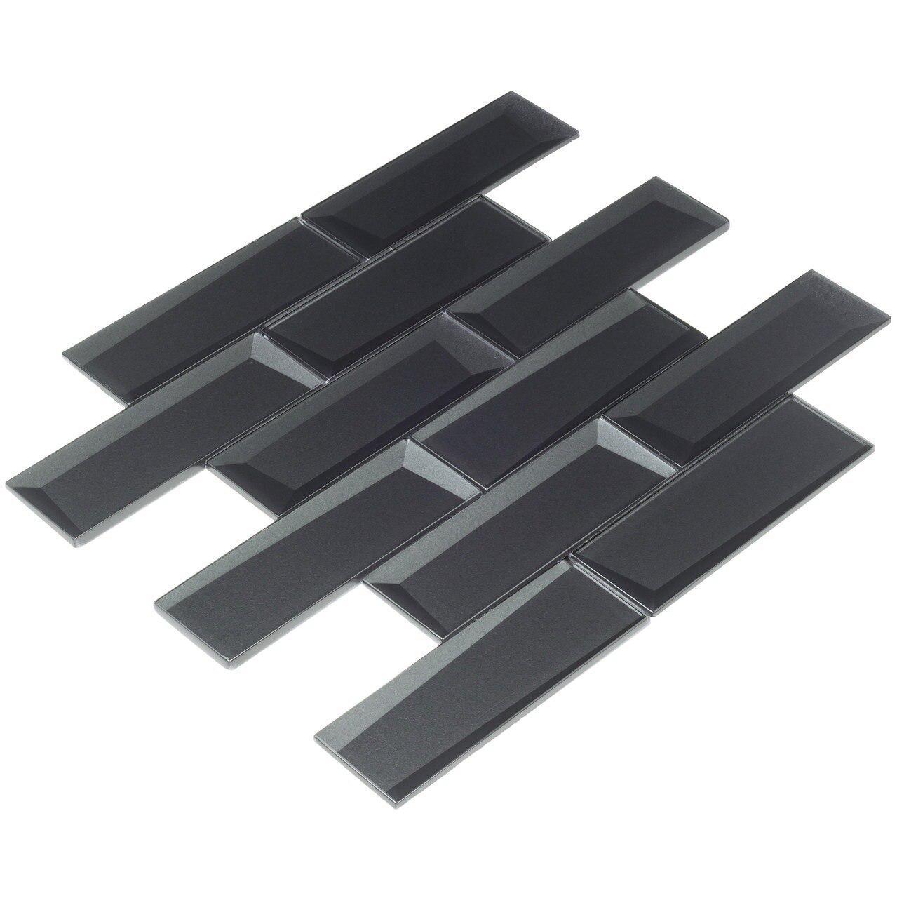 Black 2x6 Glass Wall Tile - Premium Bathroom & Kitchen Backsplash for Modern Home Decor